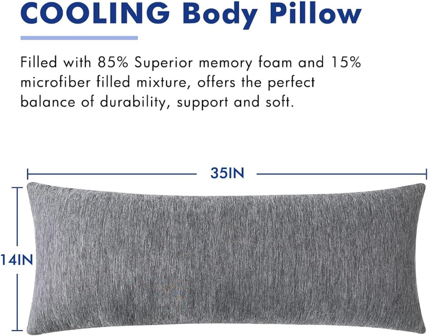 imageMIULEE Memory Foam Body Pillow for Adults Cooling Long Full Body Pillow for Side SleeperBedSleepingBack and Stomach 20x54 Inch GreyGrey