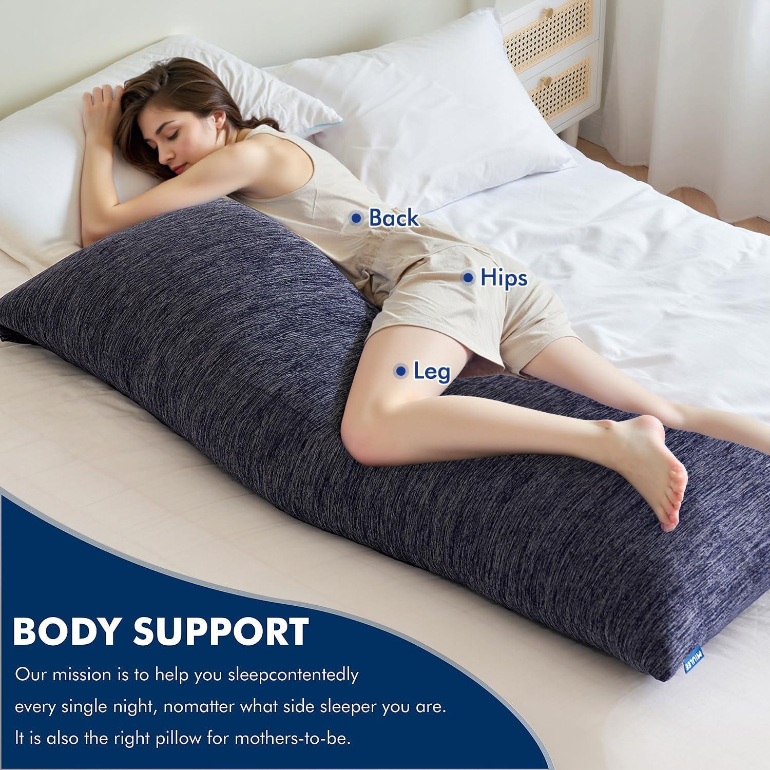 imageMIULEE Memory Foam Body Pillow for Adults Cooling Long Full Body Pillow for Side SleeperBedSleepingBack and Stomach 20x54 Inch GreyNavy Blue