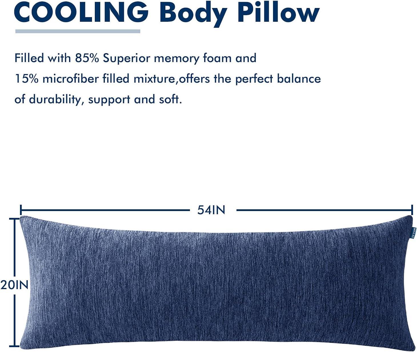 imageMIULEE Memory Foam Body Pillow for Adults Cooling Long Full Body Pillow for Side SleeperBedSleepingBack and Stomach 20x54 Inch GreyNavy Blue