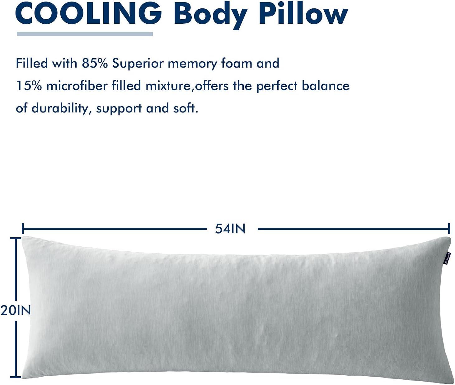 imageMIULEE Memory Foam Body Pillow for Adults Cooling Long Full Body Pillow for Side SleeperBedSleepingBack and Stomach 20x54 Inch GreySilver Grey