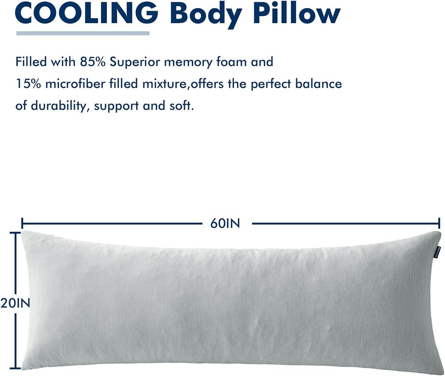 imageMIULEE Memory Foam Body Pillow for Adults Cooling Long Full Body Pillow for Side SleeperBedSleepingBack and Stomach 20x54 Inch GreySilver Grey