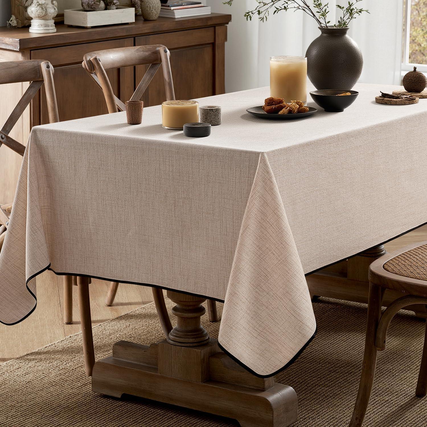 imageMIULEE Natural Linen Polyester Tablecloth 60x84 Inch Rectangle Table Cloth WaterproofStain Resistant ampamp Wrinkle Resistant for Dining Party WeddingNaturalblack