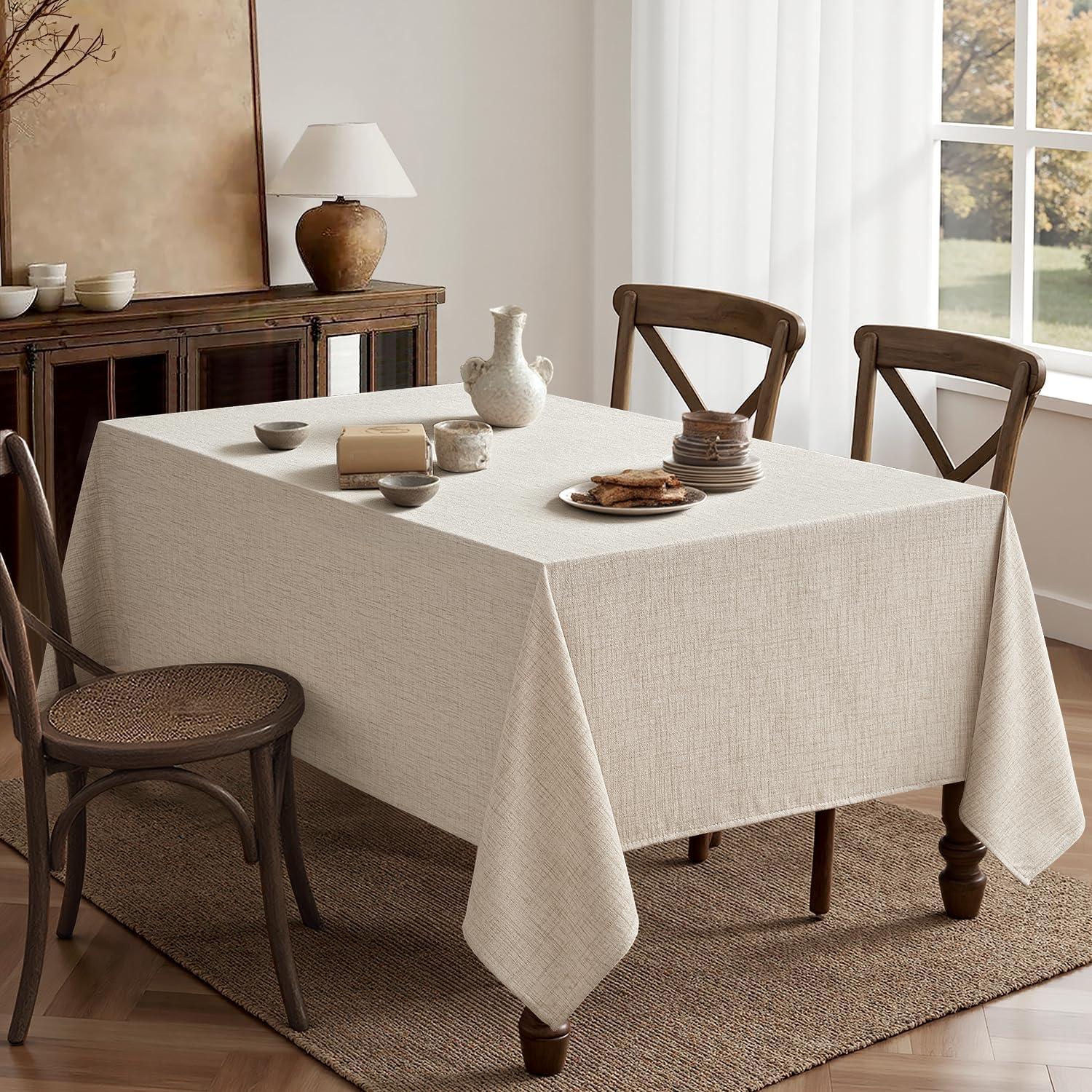imageMIULEE Natural Linen Polyester Tablecloth 60x84 Inch Rectangle Table Cloth WaterproofStain Resistant ampamp Wrinkle Resistant for Dining Party WeddingGrayish White