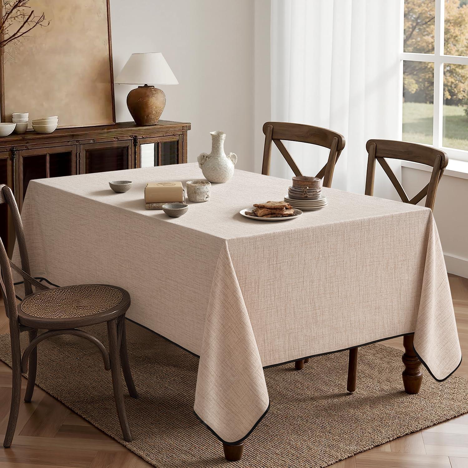 imageMIULEE Natural Linen Polyester Tablecloth 60x84 Inch Rectangle Table Cloth WaterproofStain Resistant ampamp Wrinkle Resistant for Dining Party WeddingNaturalblack
