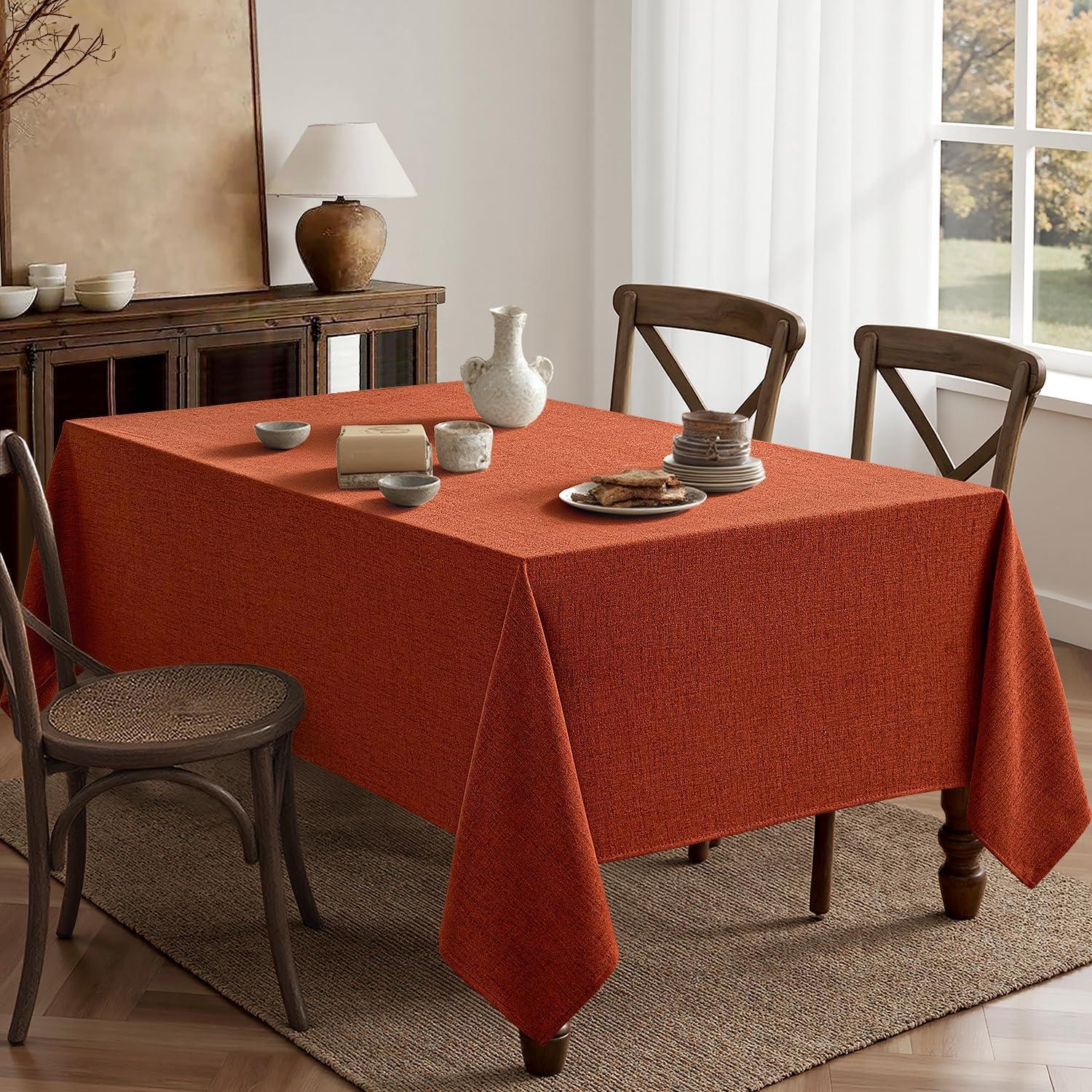 imageMIULEE Natural Linen Polyester Tablecloth 60x84 Inch Rectangle Table Cloth WaterproofStain Resistant ampamp Wrinkle Resistant for Dining Party WeddingBurnt Orange