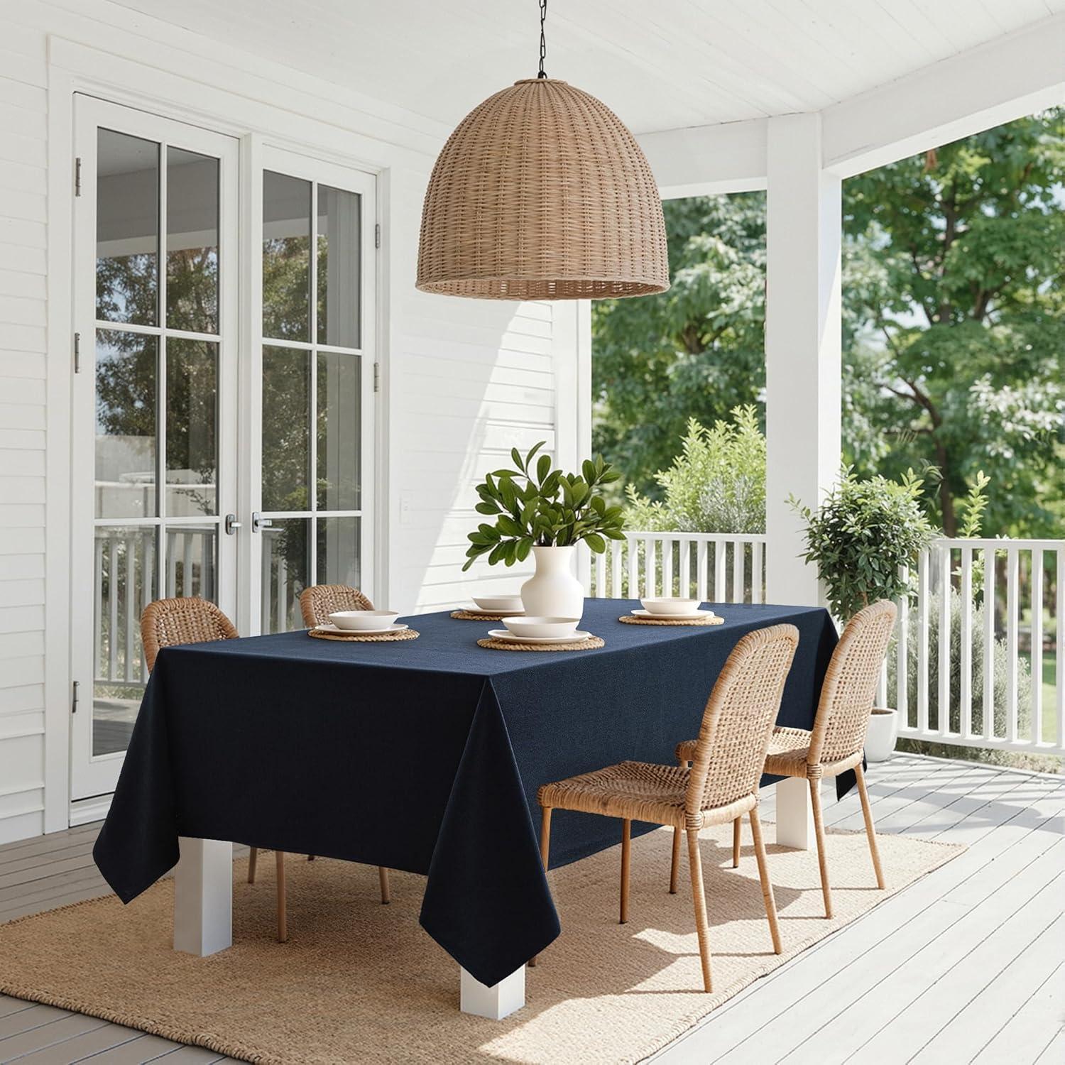 imageMIULEE Natural Linen Polyester Tablecloth 60x84 Inch Rectangle Table Cloth WaterproofStain Resistant ampamp Wrinkle Resistant for Dining Party WeddingNavy Blue