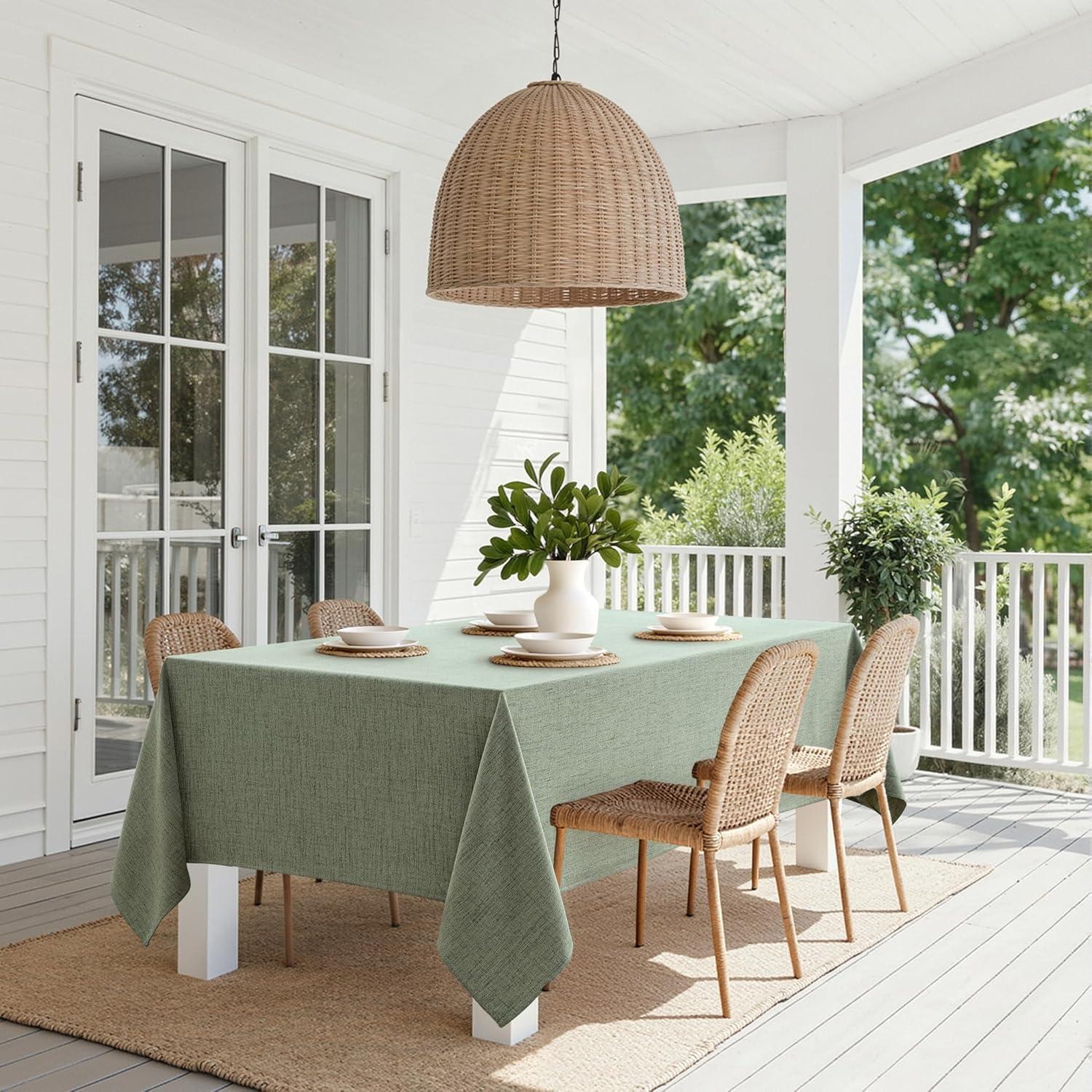 imageMIULEE Natural Linen Polyester Tablecloth 60x84 Inch Rectangle Table Cloth WaterproofStain Resistant ampamp Wrinkle Resistant for Dining Party WeddingSage Green