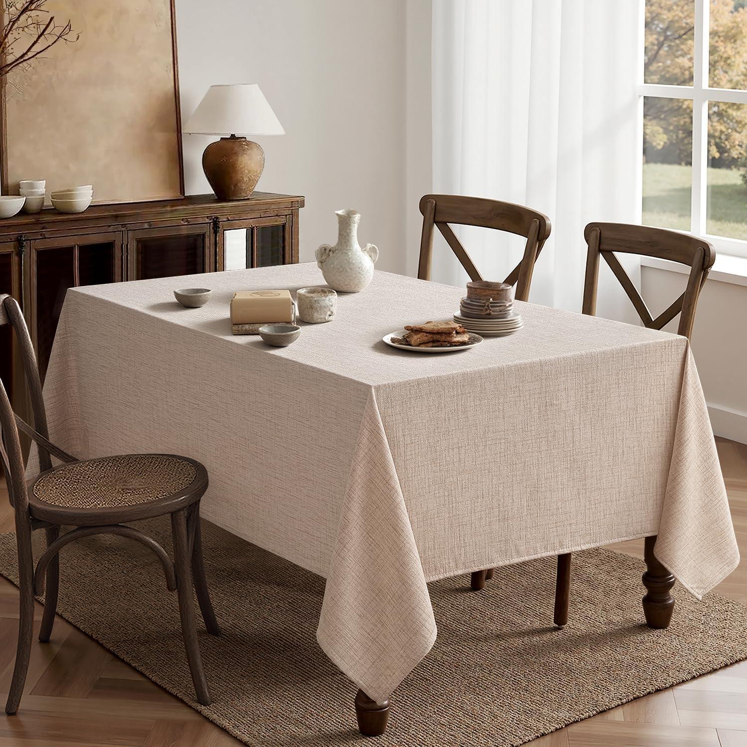 imageMIULEE Natural Linen Polyester Tablecloth 60x84 Inch Rectangle Table Cloth WaterproofStain Resistant ampamp Wrinkle Resistant for Dining Party WeddingNatural