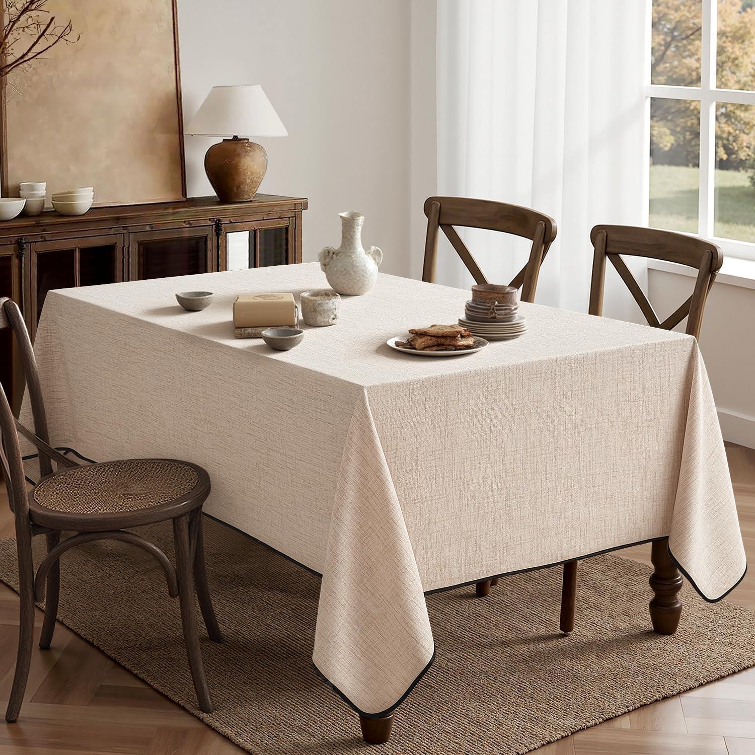 imageMIULEE Natural Linen Polyester Tablecloth 60x84 Inch Rectangle Table Cloth WaterproofStain Resistant ampamp Wrinkle Resistant for Dining Party WeddingNaturalblack