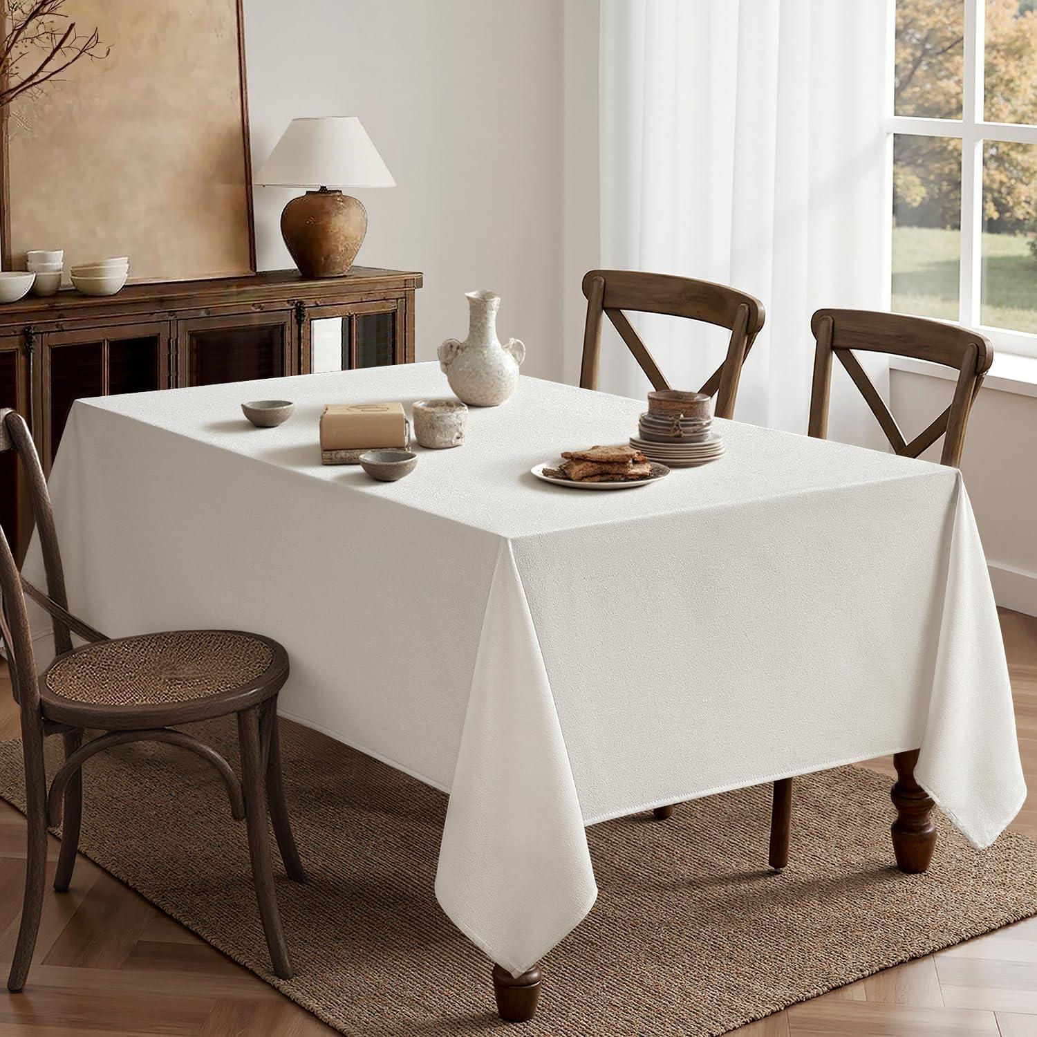 imageMIULEE Natural Linen Polyester Tablecloth 60x84 Inch Rectangle Table Cloth WaterproofStain Resistant ampamp Wrinkle Resistant for Dining Party WeddingWhite