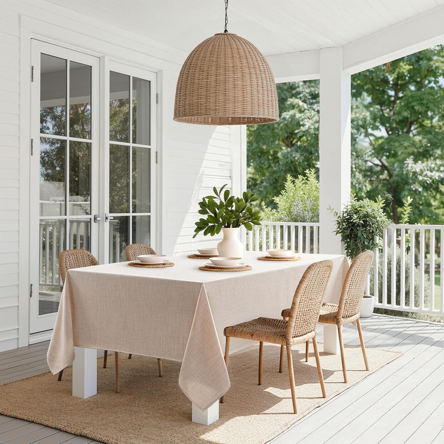 imageMIULEE Natural Linen Polyester Tablecloth 60x84 Inch Rectangle Table Cloth WaterproofStain Resistant ampamp Wrinkle Resistant for Dining Party WeddingNatural