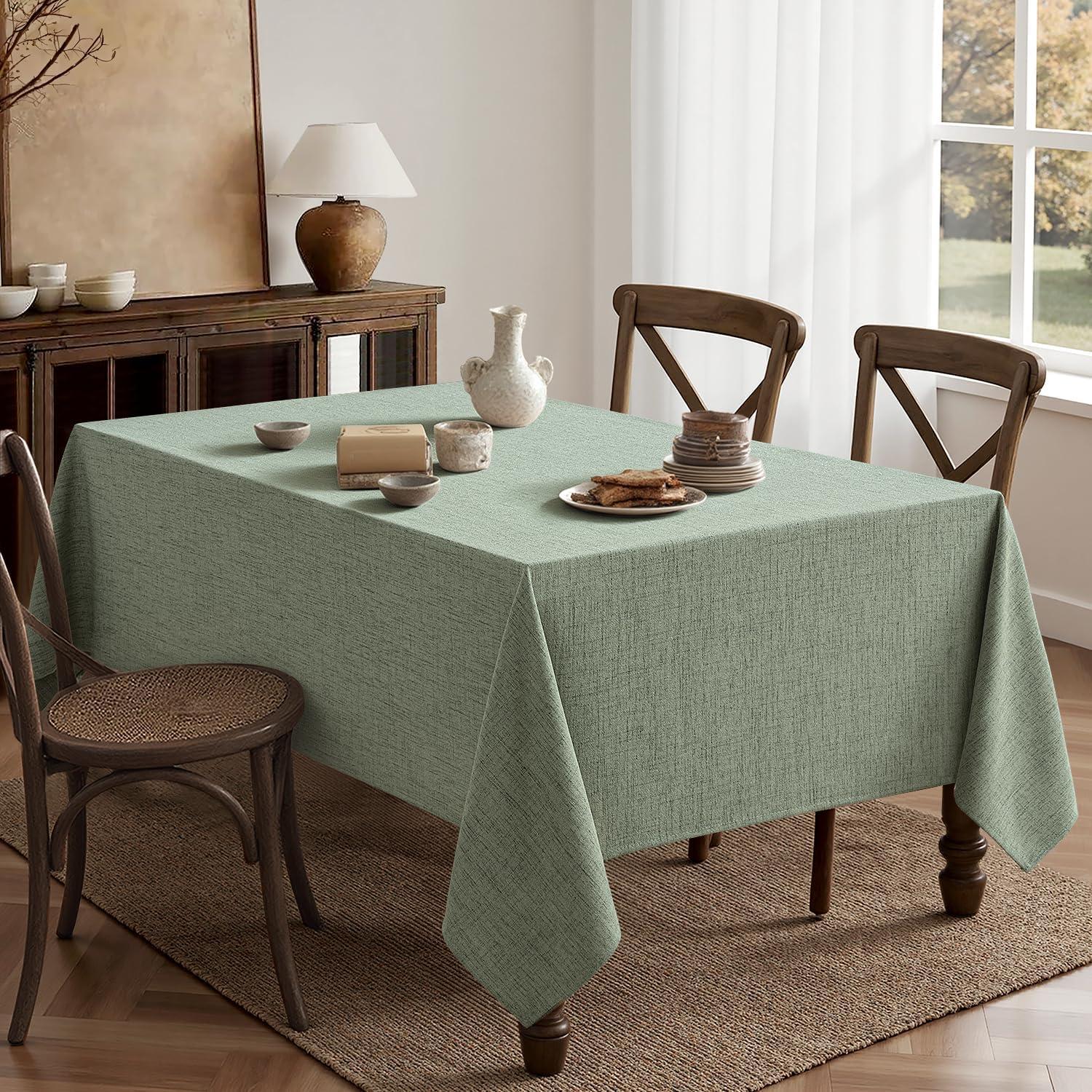 imageMIULEE Natural Linen Polyester Tablecloth 60x84 Inch Rectangle Table Cloth WaterproofStain Resistant ampamp Wrinkle Resistant for Dining Party WeddingSage Green