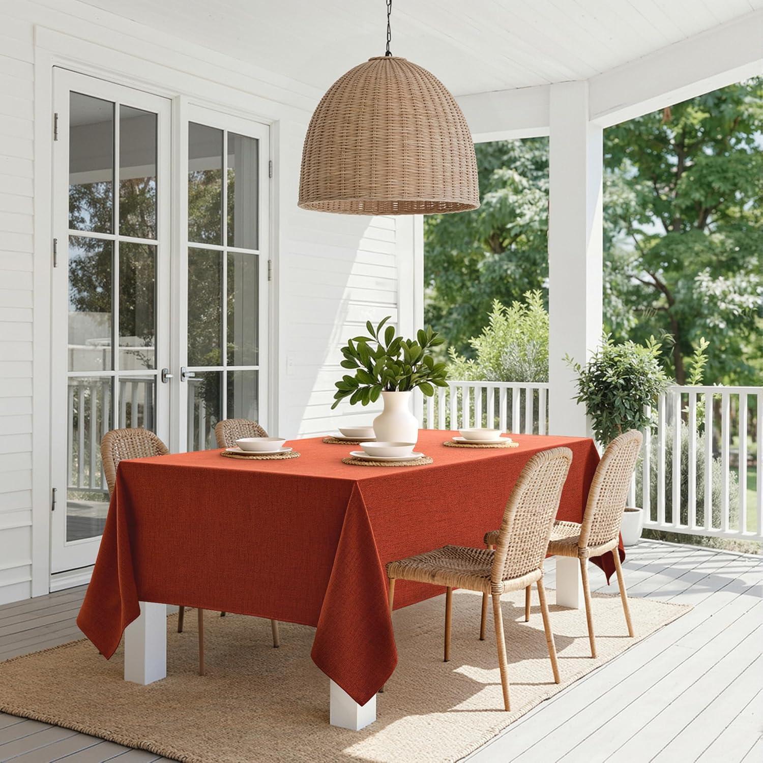 imageMIULEE Natural Linen Polyester Tablecloth 60x84 Inch Rectangle Table Cloth WaterproofStain Resistant ampamp Wrinkle Resistant for Dining Party WeddingBurnt Orange