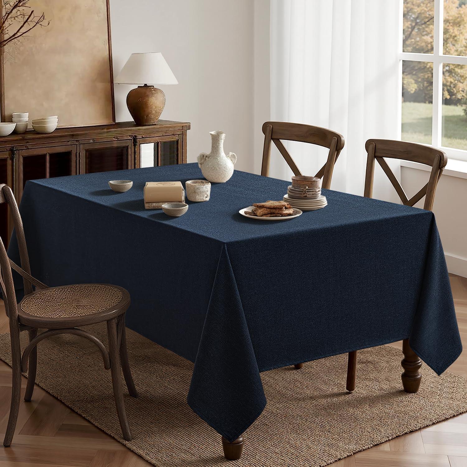 imageMIULEE Natural Linen Polyester Tablecloth 60x84 Inch Rectangle Table Cloth WaterproofStain Resistant ampamp Wrinkle Resistant for Dining Party WeddingNavy Blue