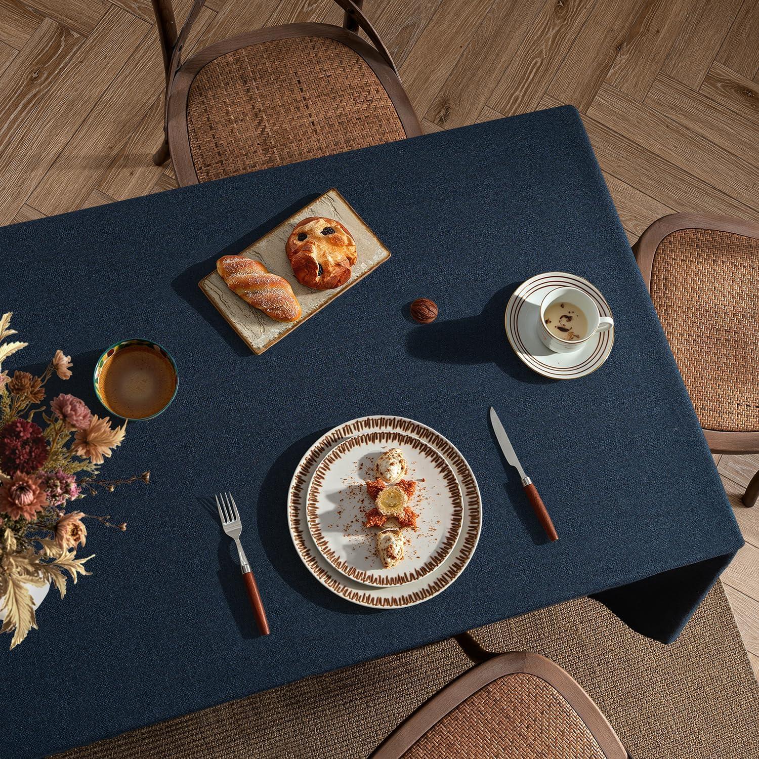 imageMIULEE Natural Linen Polyester Tablecloth 60x84 Inch Rectangle Table Cloth WaterproofStain Resistant ampamp Wrinkle Resistant for Dining Party WeddingNavy Blue