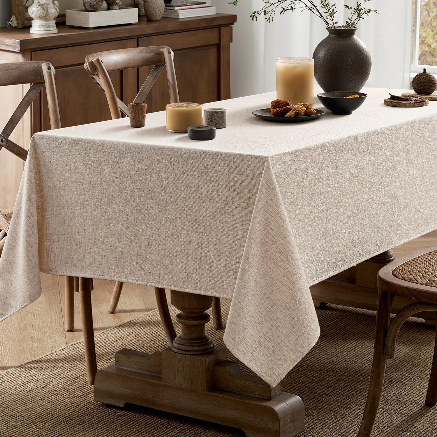 imageMIULEE Natural Linen Polyester Tablecloth 60x84 Inch Rectangle Table Cloth WaterproofStain Resistant ampamp Wrinkle Resistant for Dining Party WeddingIvoryblack