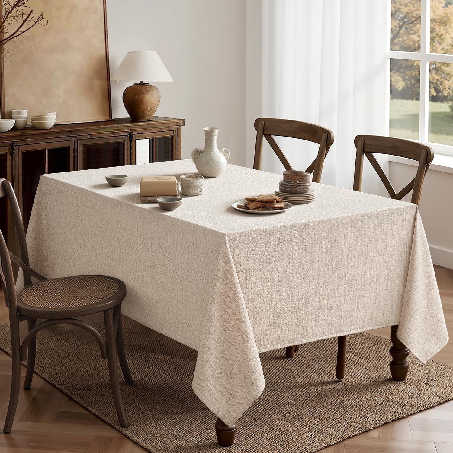 imageMIULEE Natural Linen Polyester Tablecloth 60x84 Inch Rectangle Table Cloth WaterproofStain Resistant ampamp Wrinkle Resistant for Dining Party WeddingIvory