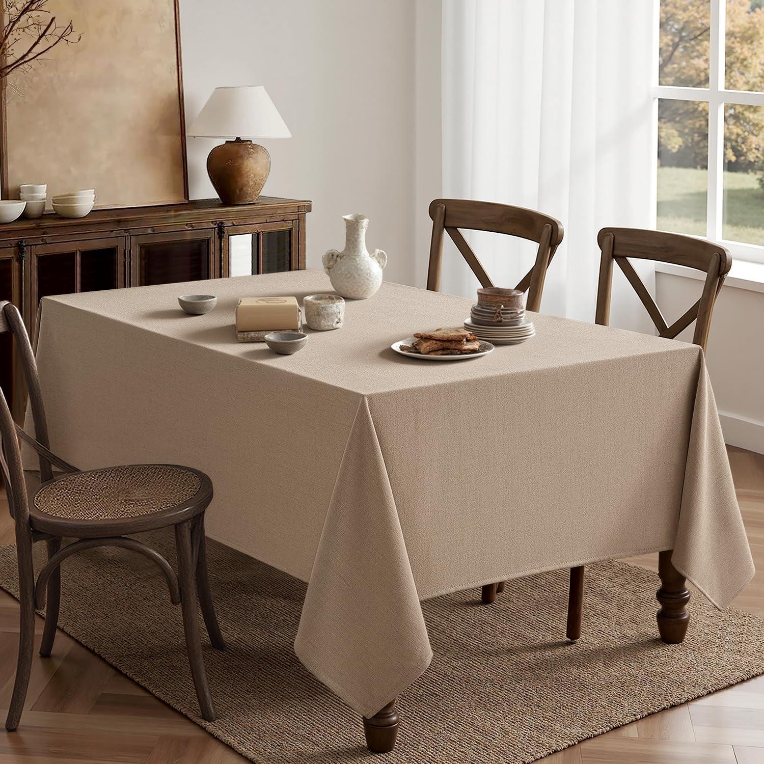 imageMIULEE Natural Linen Polyester Tablecloth 60x84 Inch Rectangle Table Cloth WaterproofStain Resistant ampamp Wrinkle Resistant for Dining Party WeddingBrown