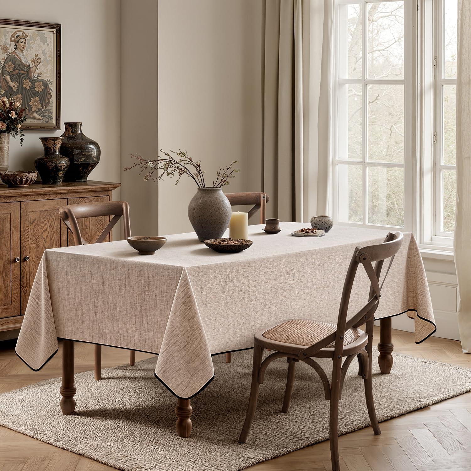 imageMIULEE Natural Linen Polyester Tablecloth 60x84 Inch Rectangle Table Cloth WaterproofStain Resistant ampamp Wrinkle Resistant for Dining Party WeddingNaturalblack
