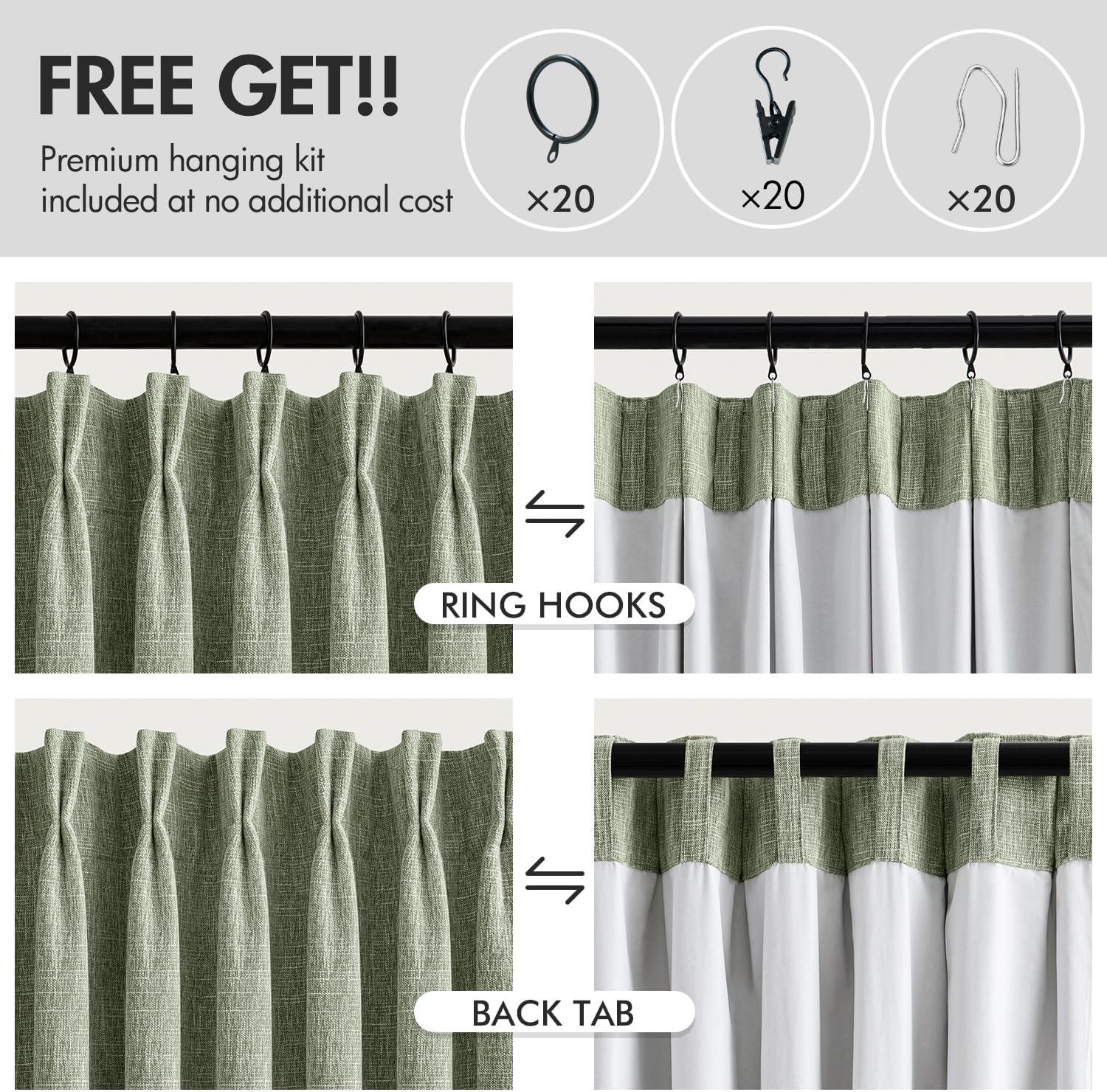 imageMIULEE Natural Pinch Pleated 100 Blackout Linen Curtains 96 Inch Length 2 Panels Set Black Out Memory Trained Pleat Curtains Light Blocking Room Darkening Drapes for Bedroom Living Room WindowSage Green