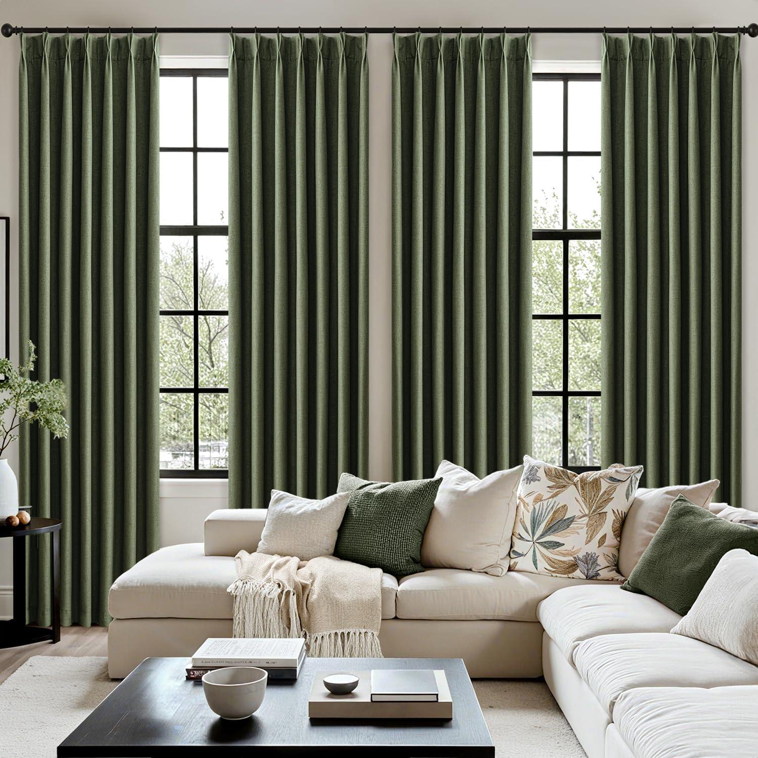 imageMIULEE Natural Pinch Pleated 100 Blackout Linen Curtains 96 Inch Length 2 Panels Set Black Out Memory Trained Pleat Curtains Light Blocking Room Darkening Drapes for Bedroom Living Room WindowLoden