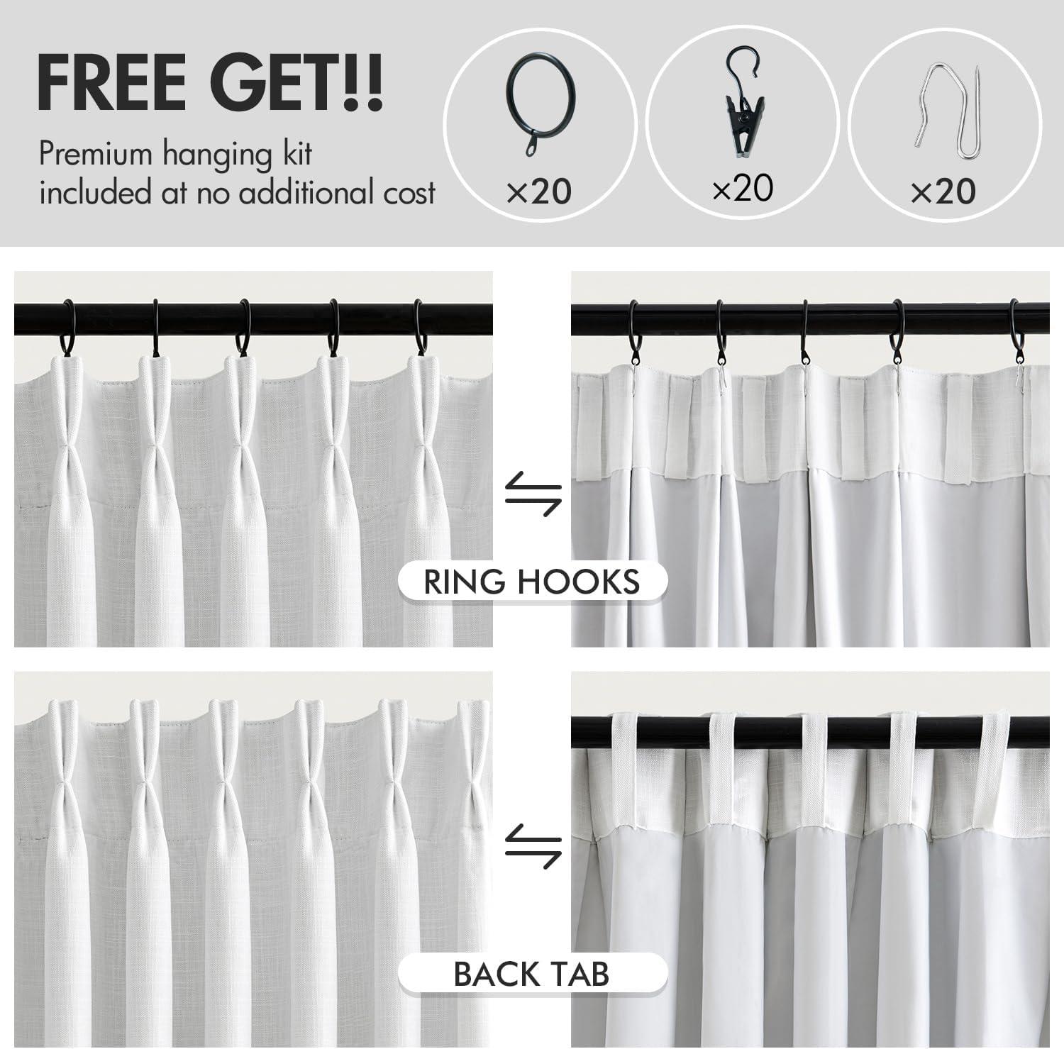 imageMIULEE Natural Pinch Pleated 100 Blackout Linen Curtains 96 Inch Length 2 Panels Set Black Out Memory Trained Pleat Curtains Light Blocking Room Darkening Drapes for Bedroom Living Room WindowWhite