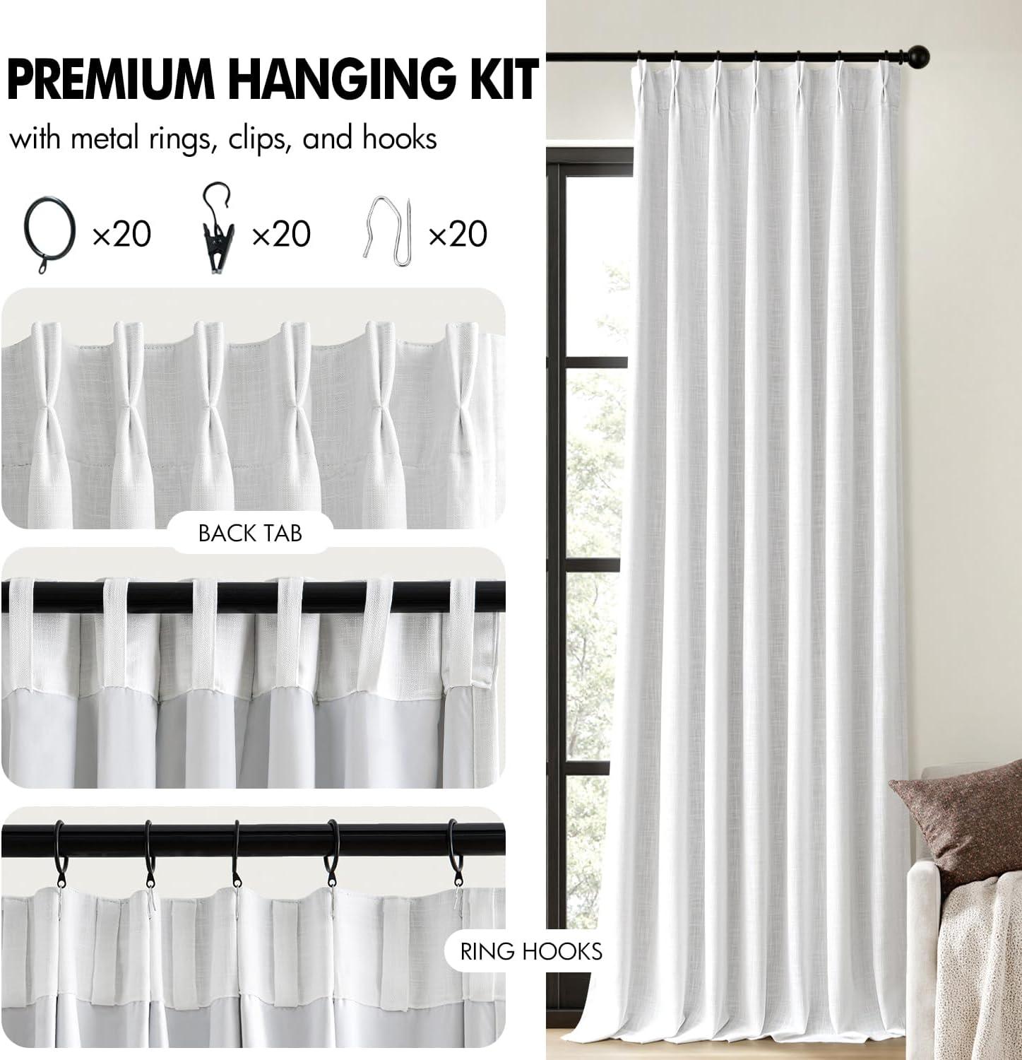 imageMIULEE Natural Pinch Pleated 100 Blackout Linen Curtains 96 Inch Length 2 Panels Set Black Out Memory Trained Pleat Curtains Light Blocking Room Darkening Drapes for Bedroom Living Room WindowWhite