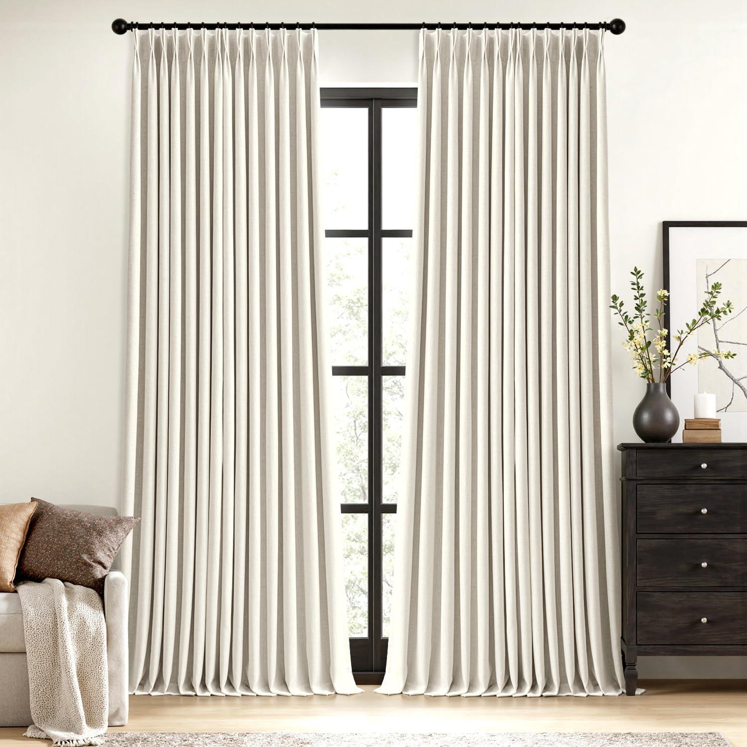 imageMIULEE Natural Pinch Pleated 100 Blackout Linen Curtains 96 Inch Length 2 Panels Set Black Out Memory Trained Pleat Curtains Light Blocking Room Darkening Drapes for Bedroom Living Room WindowNatural