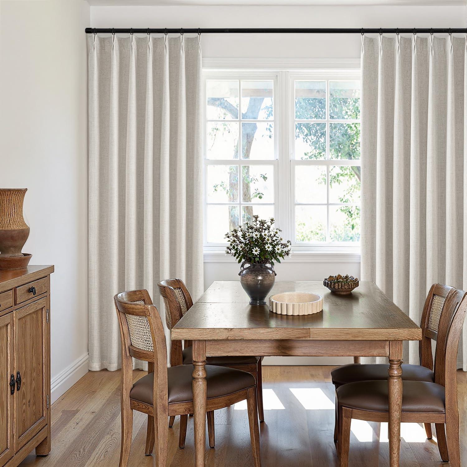 imageMIULEE Natural Pinch Pleated 100 Blackout Linen Curtains 96 Inch Length 2 Panels Set Black Out Memory Trained Pleat Curtains Light Blocking Room Darkening Drapes for Bedroom Living Room WindowBirch