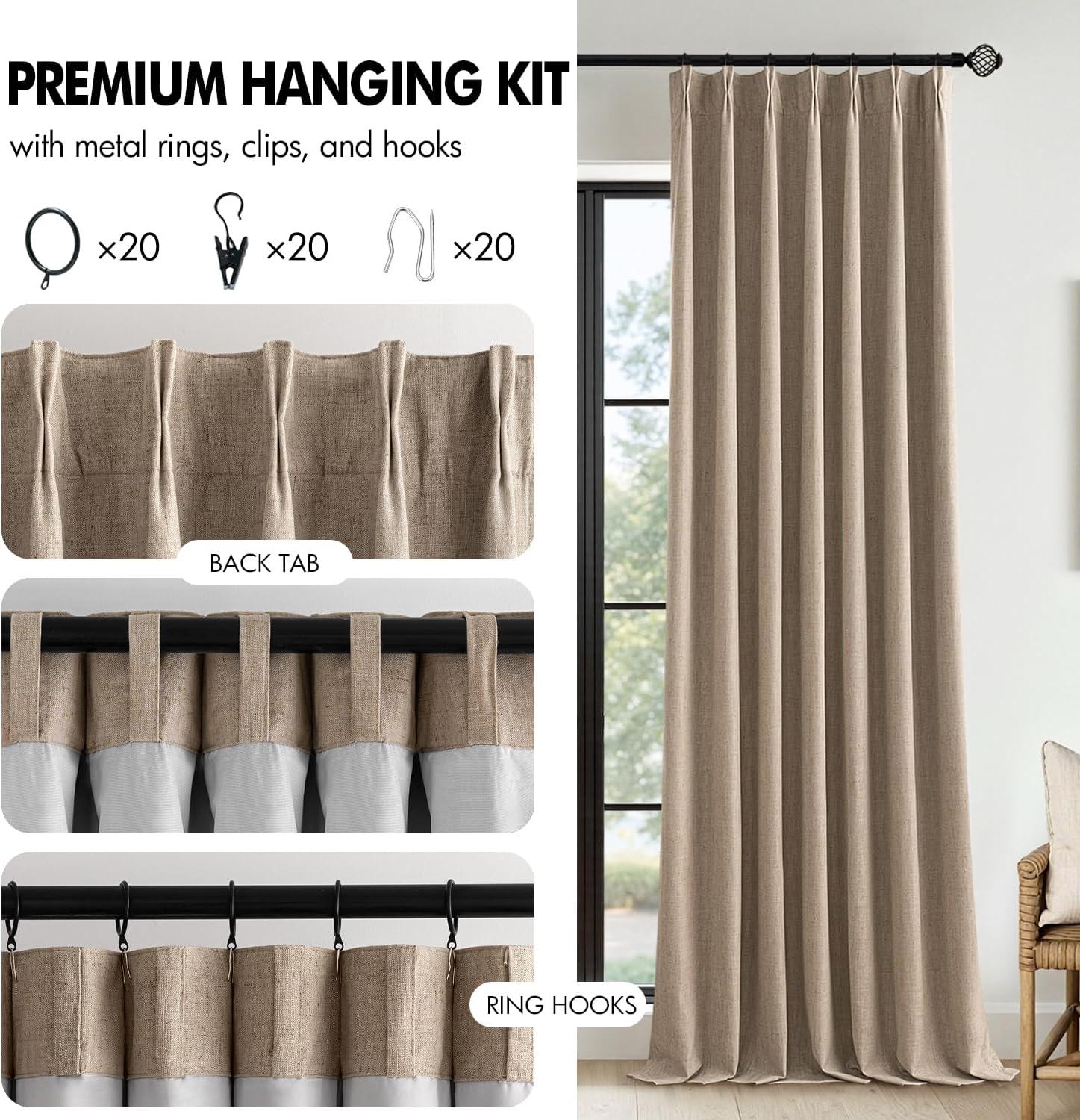 imageMIULEE Natural Pinch Pleated 100 Blackout Linen Curtains 96 Inch Length 2 Panels Set Black Out Memory Trained Pleat Curtains Light Blocking Room Darkening Drapes for Bedroom Living Room WindowCopper Brown