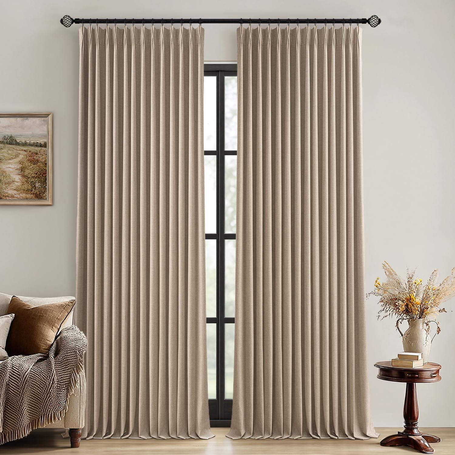 imageMIULEE Natural Pinch Pleated 100 Blackout Linen Curtains 96 Inch Length 2 Panels Set Black Out Memory Trained Pleat Curtains Light Blocking Room Darkening Drapes for Bedroom Living Room WindowCopper Brown