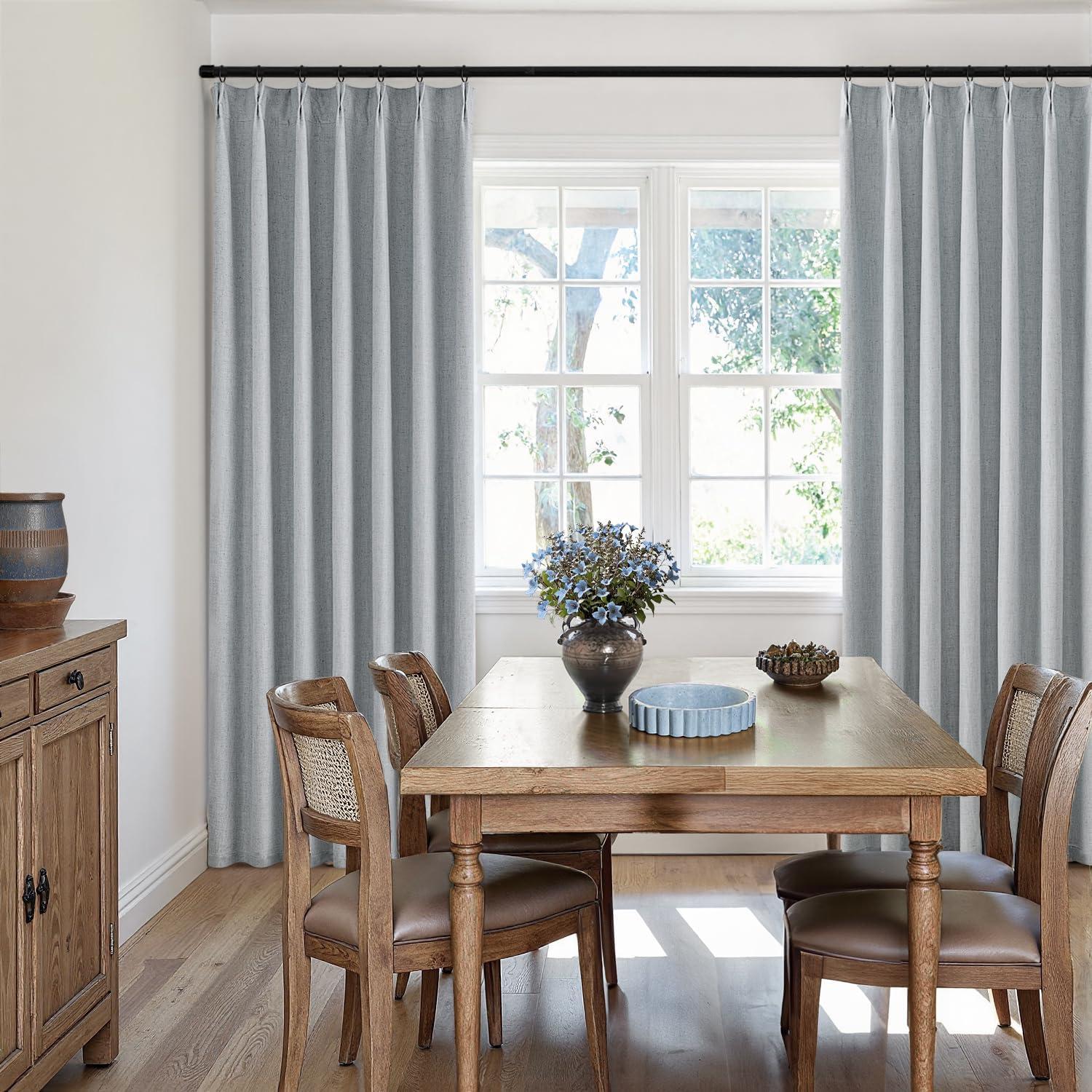 imageMIULEE Natural Pinch Pleated 100 Blackout Linen Curtains 96 Inch Length 2 Panels Set Black Out Memory Trained Pleat Curtains Light Blocking Room Darkening Drapes for Bedroom Living Room WindowGrayish Blue