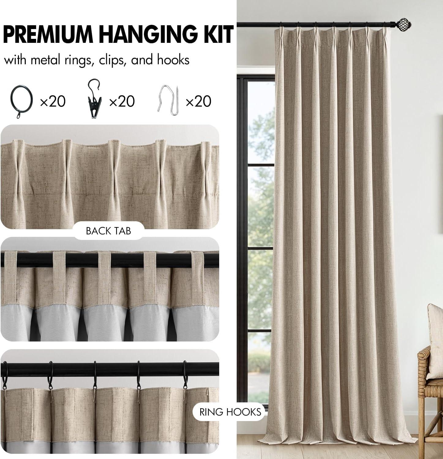 imageMIULEE Natural Pinch Pleated 100 Blackout Linen Curtains 96 Inch Length 2 Panels Set Black Out Memory Trained Pleat Curtains Light Blocking Room Darkening Drapes for Bedroom Living Room WindowSand