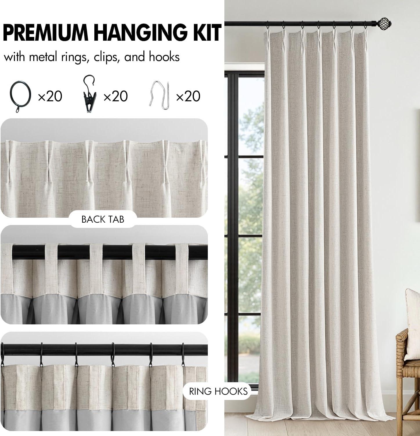 imageMIULEE Natural Pinch Pleated 100 Blackout Linen Curtains 96 Inch Length 2 Panels Set Black Out Memory Trained Pleat Curtains Light Blocking Room Darkening Drapes for Bedroom Living Room WindowBirch