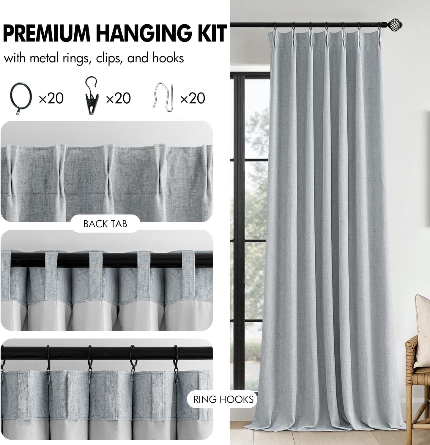 imageMIULEE Natural Pinch Pleated 100 Blackout Linen Curtains 96 Inch Length 2 Panels Set Black Out Memory Trained Pleat Curtains Light Blocking Room Darkening Drapes for Bedroom Living Room WindowGrayish Blue