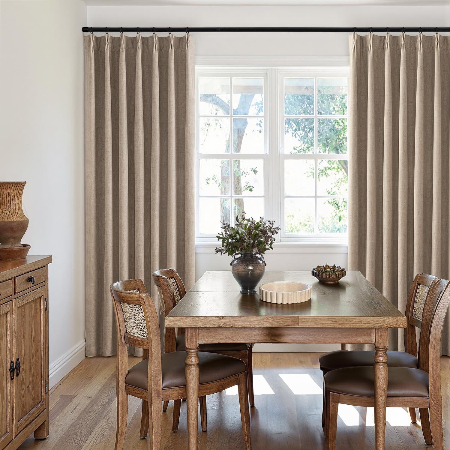 imageMIULEE Natural Pinch Pleated 100 Blackout Linen Curtains 96 Inch Length 2 Panels Set Black Out Memory Trained Pleat Curtains Light Blocking Room Darkening Drapes for Bedroom Living Room WindowCopper Brown