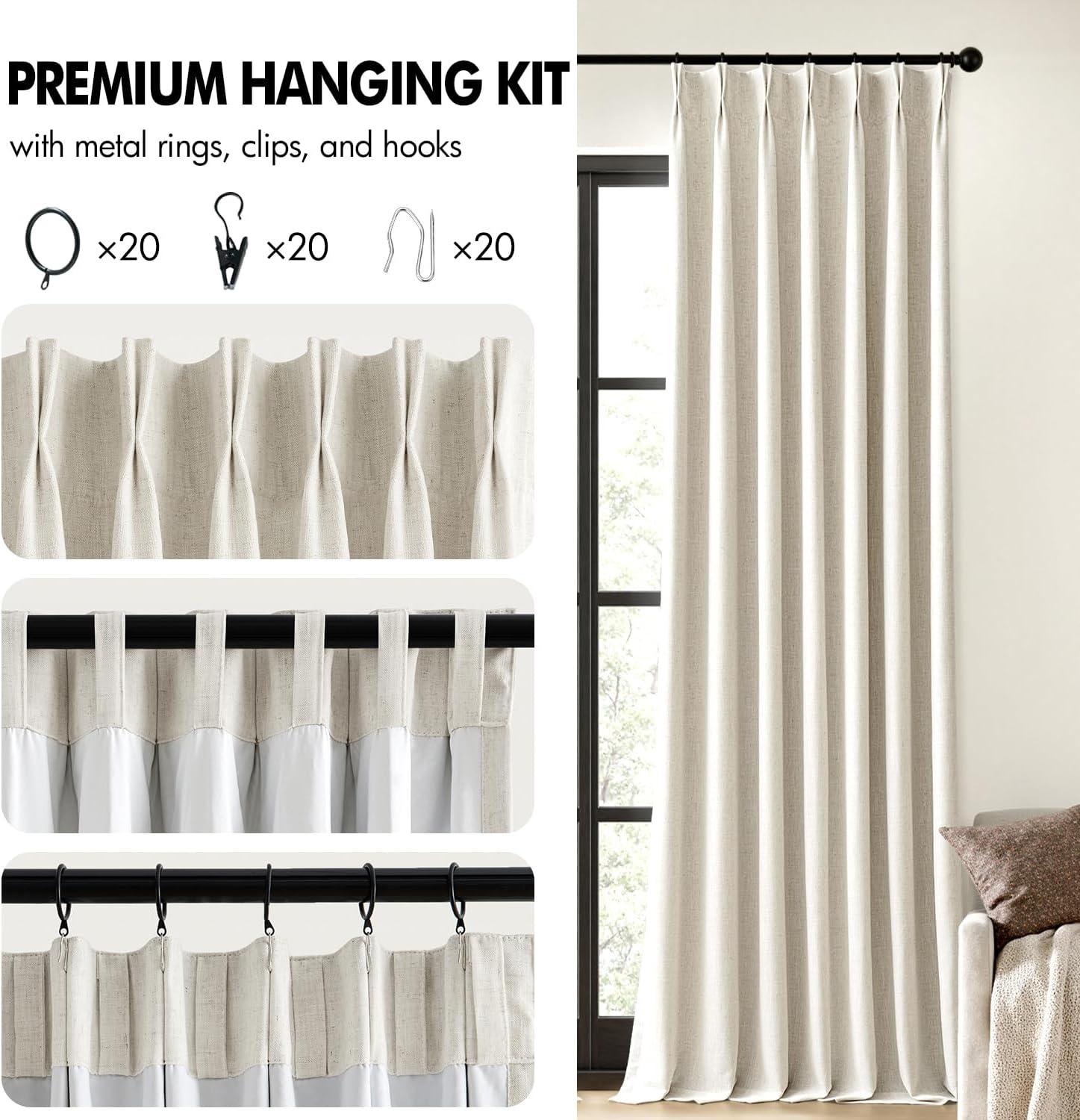 imageMIULEE Natural Pinch Pleated 100 Blackout Linen Curtains 96 Inch Length 2 Panels Set Black Out Memory Trained Pleat Curtains Light Blocking Room Darkening Drapes for Bedroom Living Room WindowNatural
