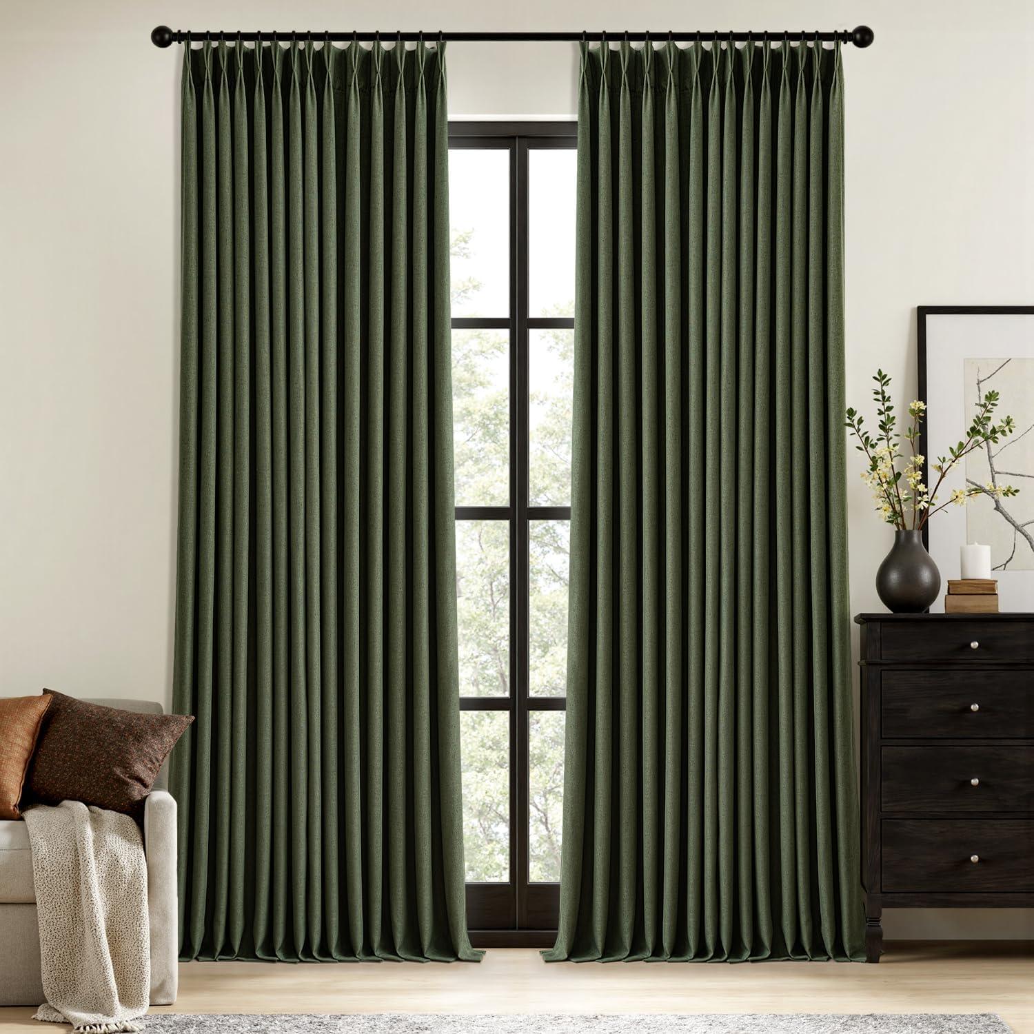 imageMIULEE Natural Pinch Pleated 100 Blackout Linen Curtains 96 Inch Length 2 Panels Set Black Out Memory Trained Pleat Curtains Light Blocking Room Darkening Drapes for Bedroom Living Room WindowLoden