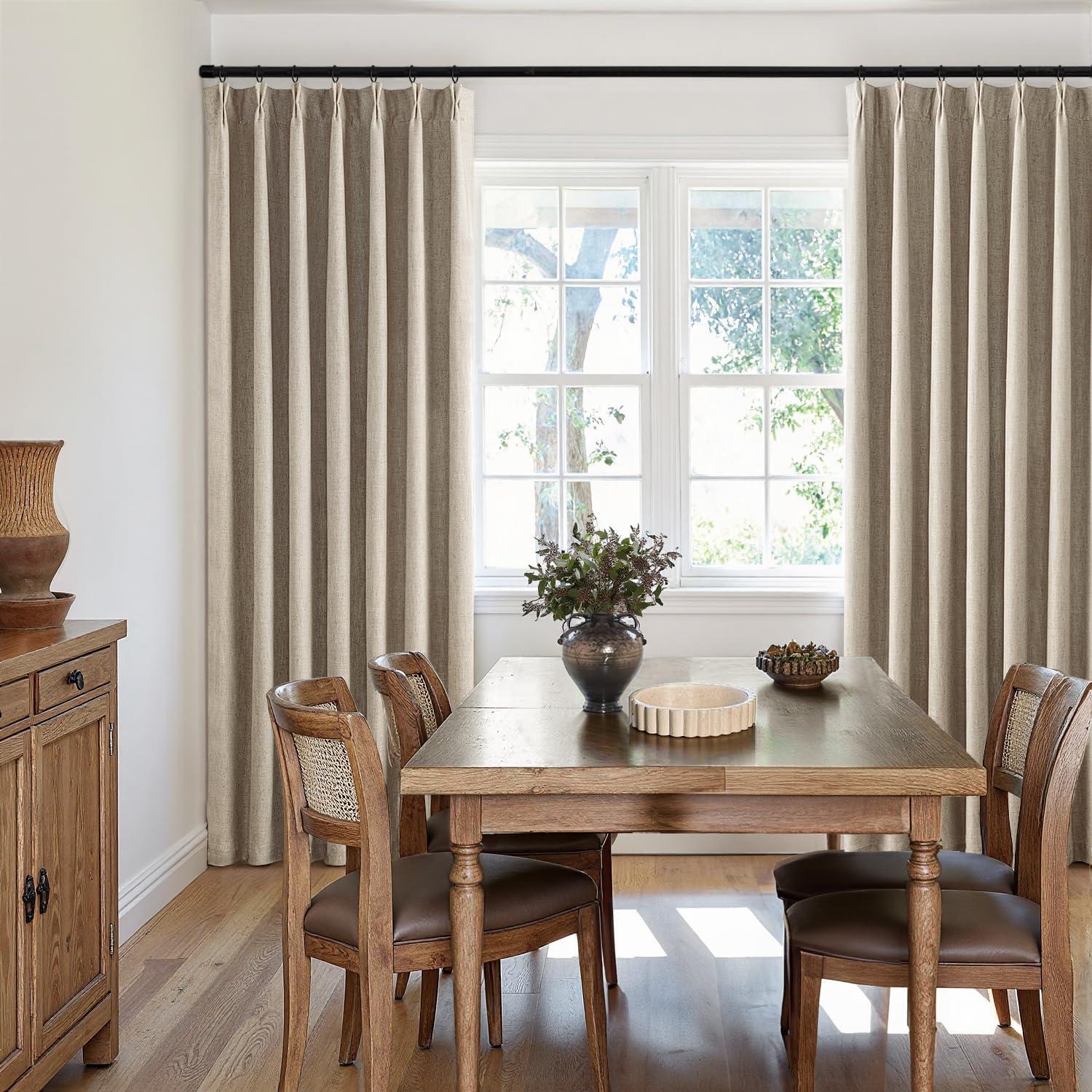 imageMIULEE Natural Pinch Pleated 100 Blackout Linen Curtains 96 Inch Length 2 Panels Set Black Out Memory Trained Pleat Curtains Light Blocking Room Darkening Drapes for Bedroom Living Room WindowSand