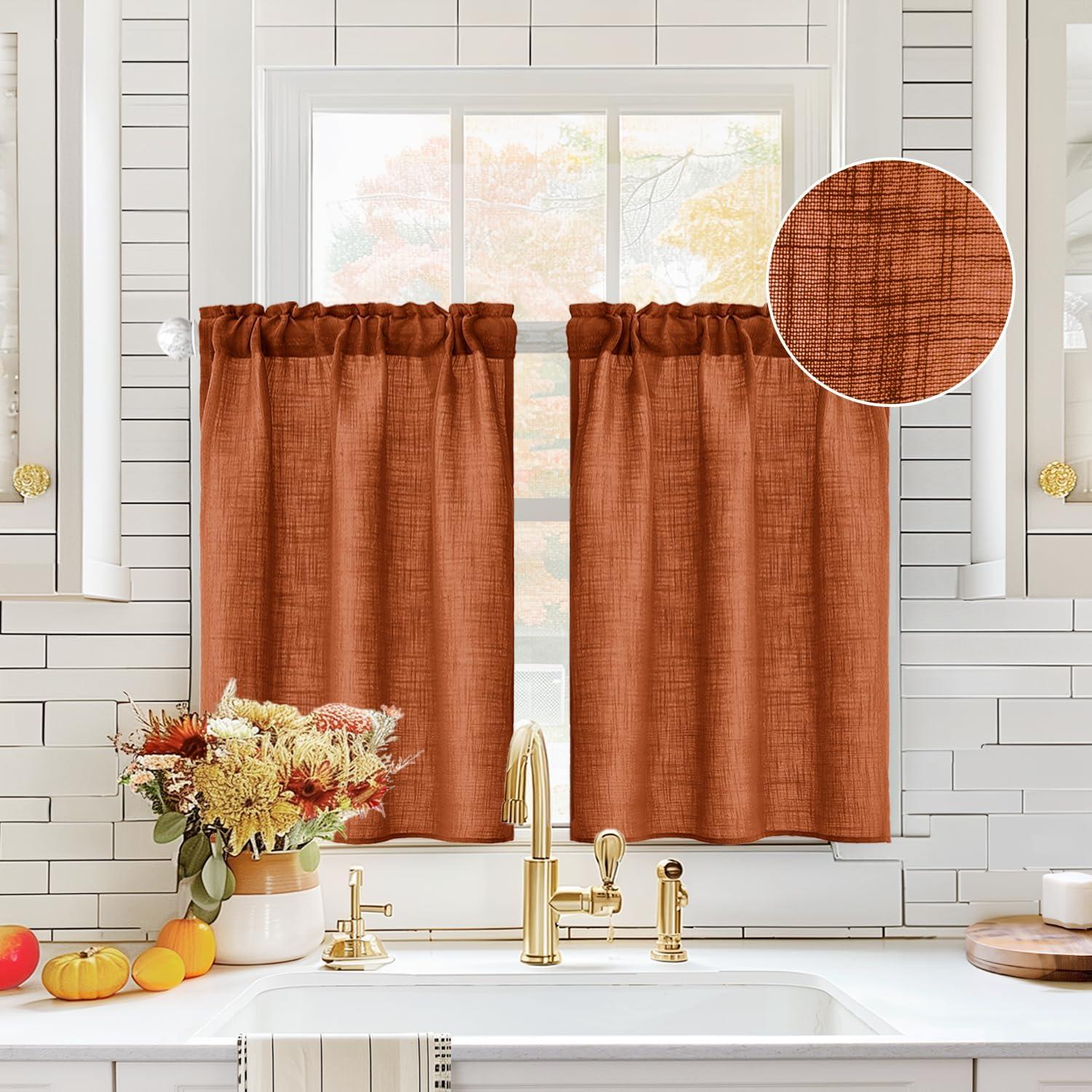 imageMIULEE Natural White Linen Curtains 84 Inch Length 2 Panels Set for Living Room Bedroom Semi Sheer Light Filtering Farmhouse Rod Pocket Long Soft Thick Linen Textured Window Drapes W42XL84Terracotta