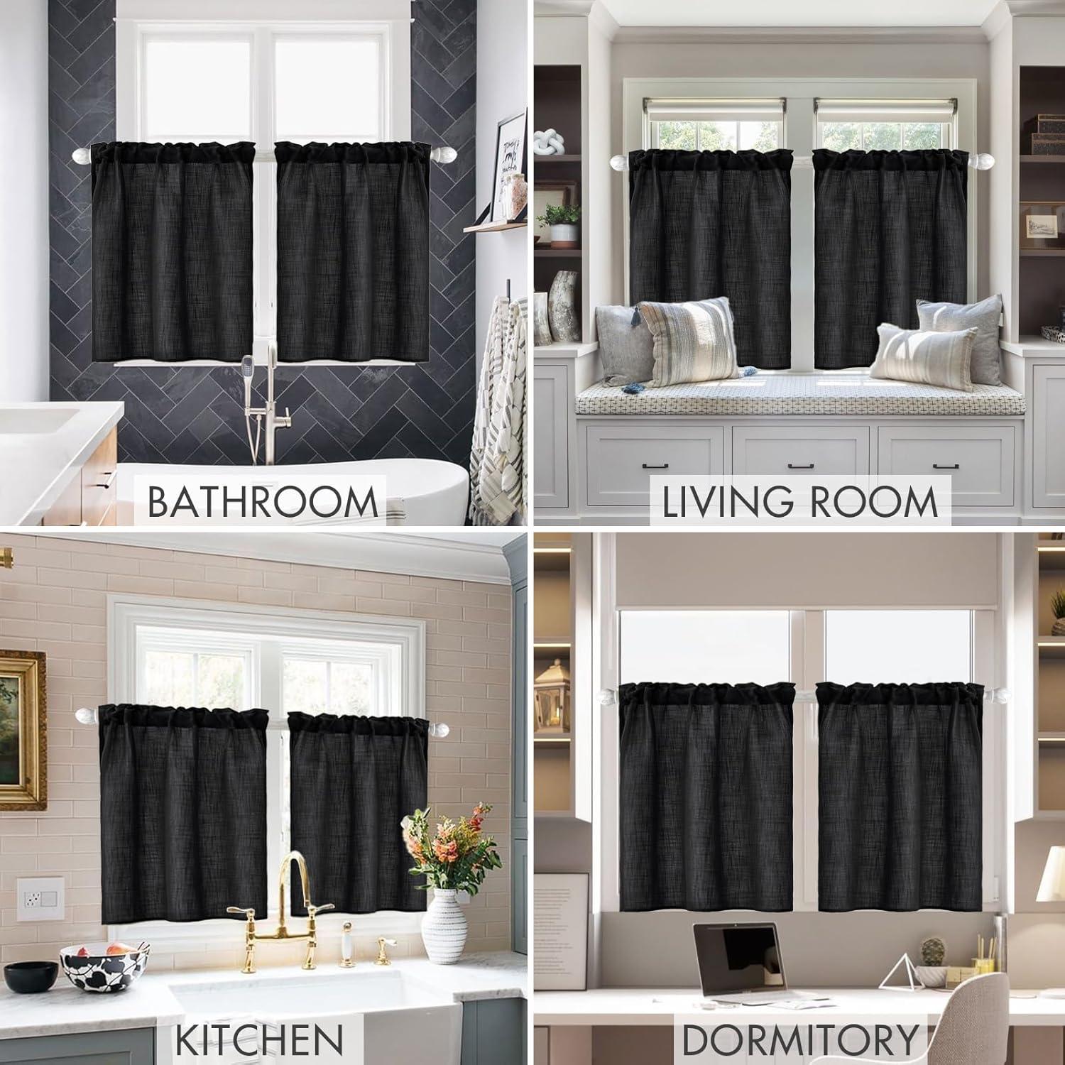 imageMIULEE Natural White Linen Curtains 84 Inch Length 2 Panels Set for Living Room Bedroom Semi Sheer Light Filtering Farmhouse Rod Pocket Long Soft Thick Linen Textured Window Drapes W42XL84Black