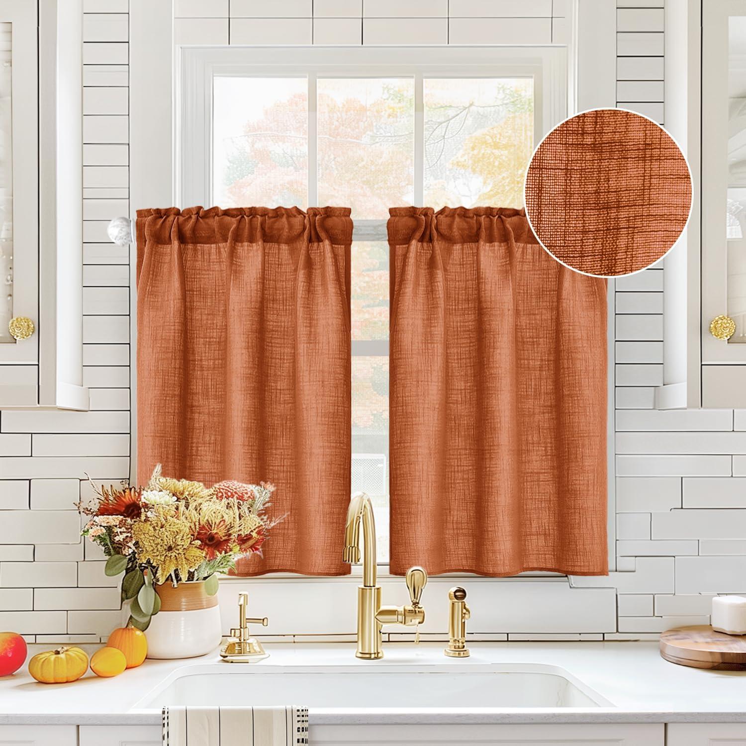 imageMIULEE Natural White Linen Curtains 84 Inch Length 2 Panels Set for Living Room Bedroom Semi Sheer Light Filtering Farmhouse Rod Pocket Long Soft Thick Linen Textured Window Drapes W42XL84Burnt Orange