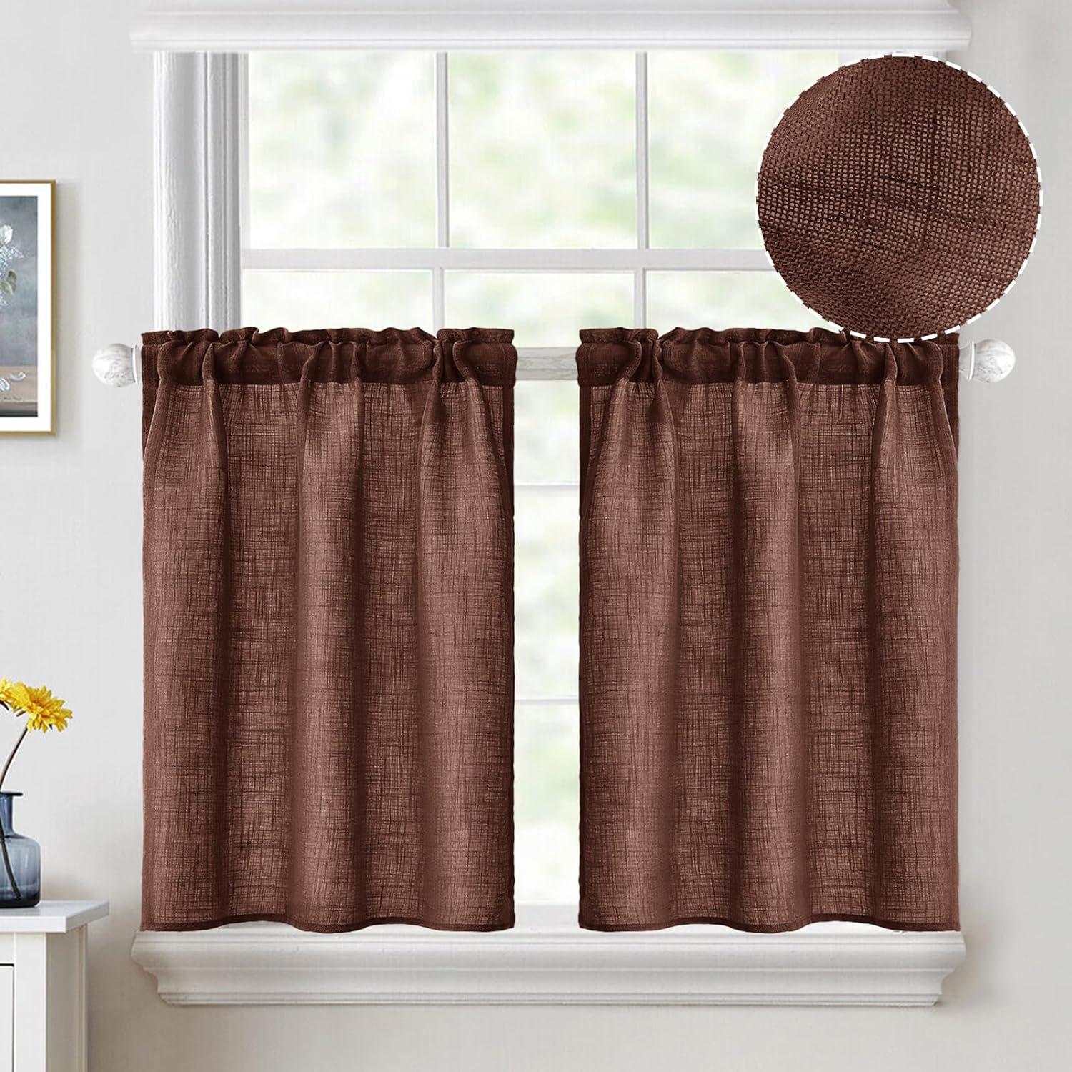 imageMIULEE Natural White Linen Curtains 84 Inch Length 2 Panels Set for Living Room Bedroom Semi Sheer Light Filtering Farmhouse Rod Pocket Long Soft Thick Linen Textured Window Drapes W42XL84Chocolate Brown