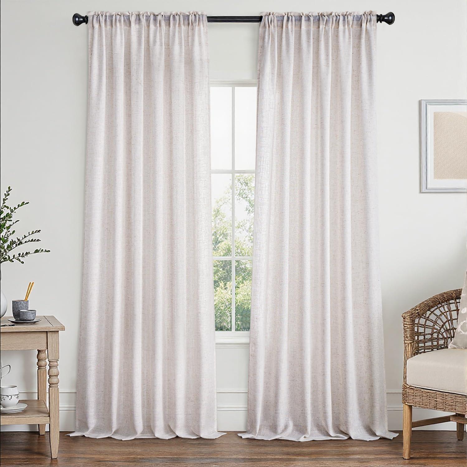 imageMIULEE Natural White Linen Curtains 84 Inch Length 2 Panels Set for Living Room Bedroom Semi Sheer Light Filtering Farmhouse Rod Pocket Long Soft Thick Linen Textured Window Drapes W42XL84Bleached Linen