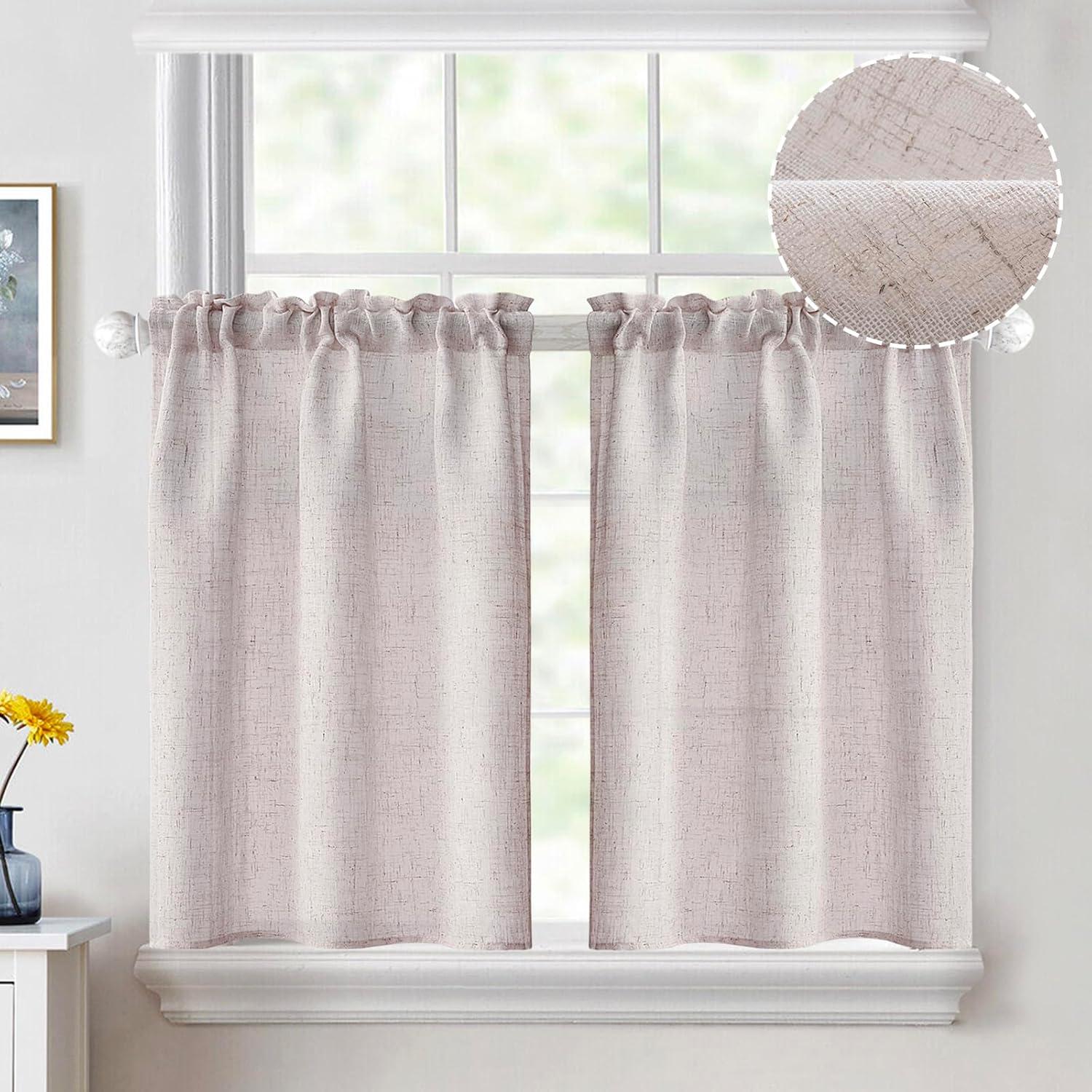 imageMIULEE Natural White Linen Curtains 84 Inch Length 2 Panels Set for Living Room Bedroom Semi Sheer Light Filtering Farmhouse Rod Pocket Long Soft Thick Linen Textured Window Drapes W42XL84Bleached Linen