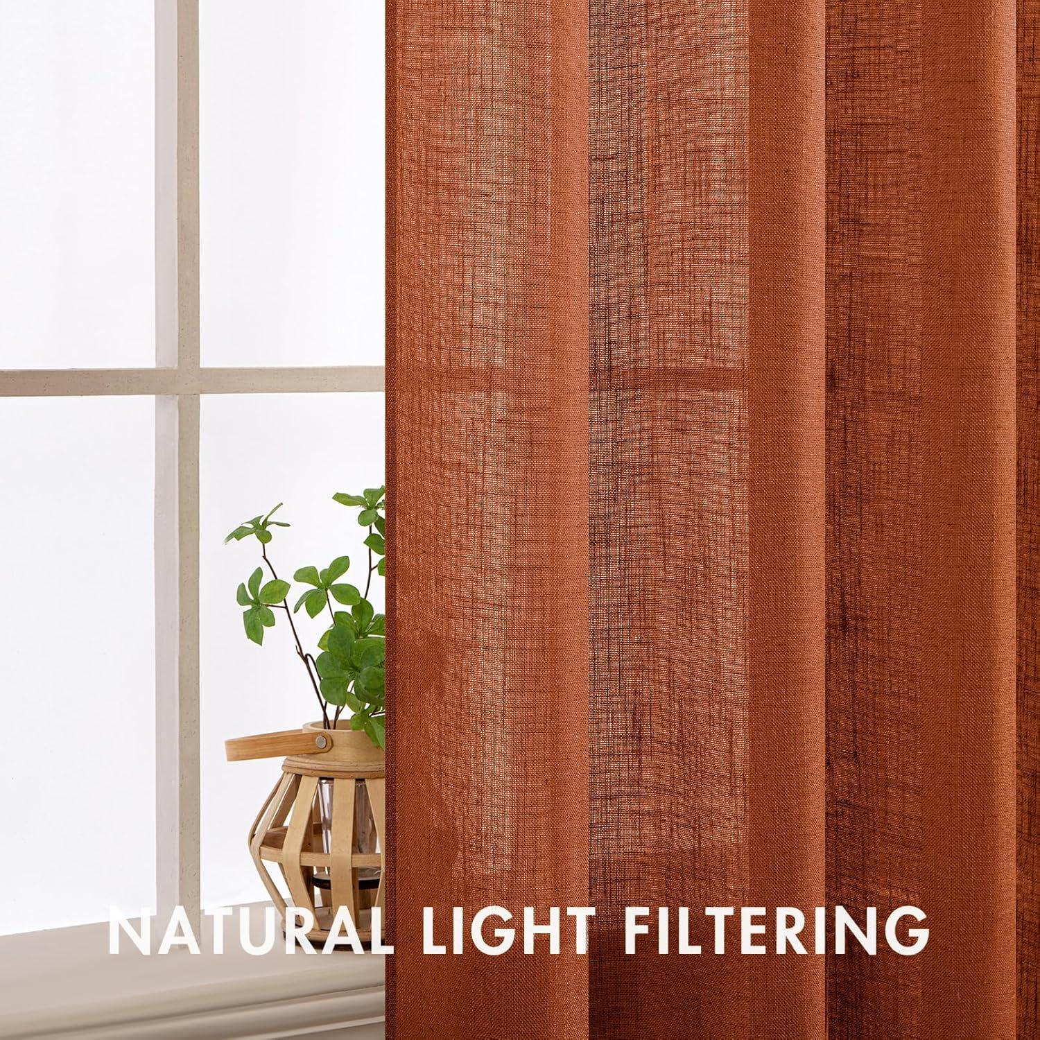 imageMIULEE Natural White Linen Curtains 84 Inch Length 2 Panels Set for Living Room Bedroom Semi Sheer Light Filtering Farmhouse Rod Pocket Long Soft Thick Linen Textured Window Drapes W42XL84Terracotta