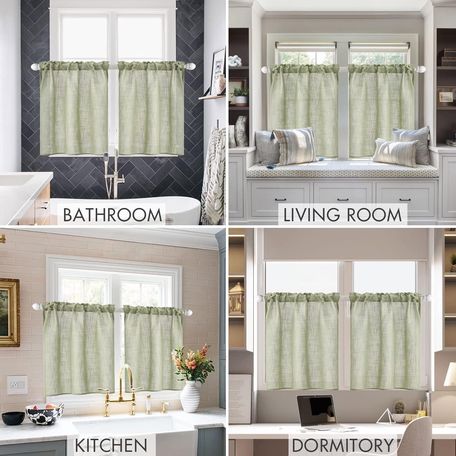 imageMIULEE Natural White Linen Curtains 84 Inch Length 2 Panels Set for Living Room Bedroom Semi Sheer Light Filtering Farmhouse Rod Pocket Long Soft Thick Linen Textured Window Drapes W42XL84Sage Green