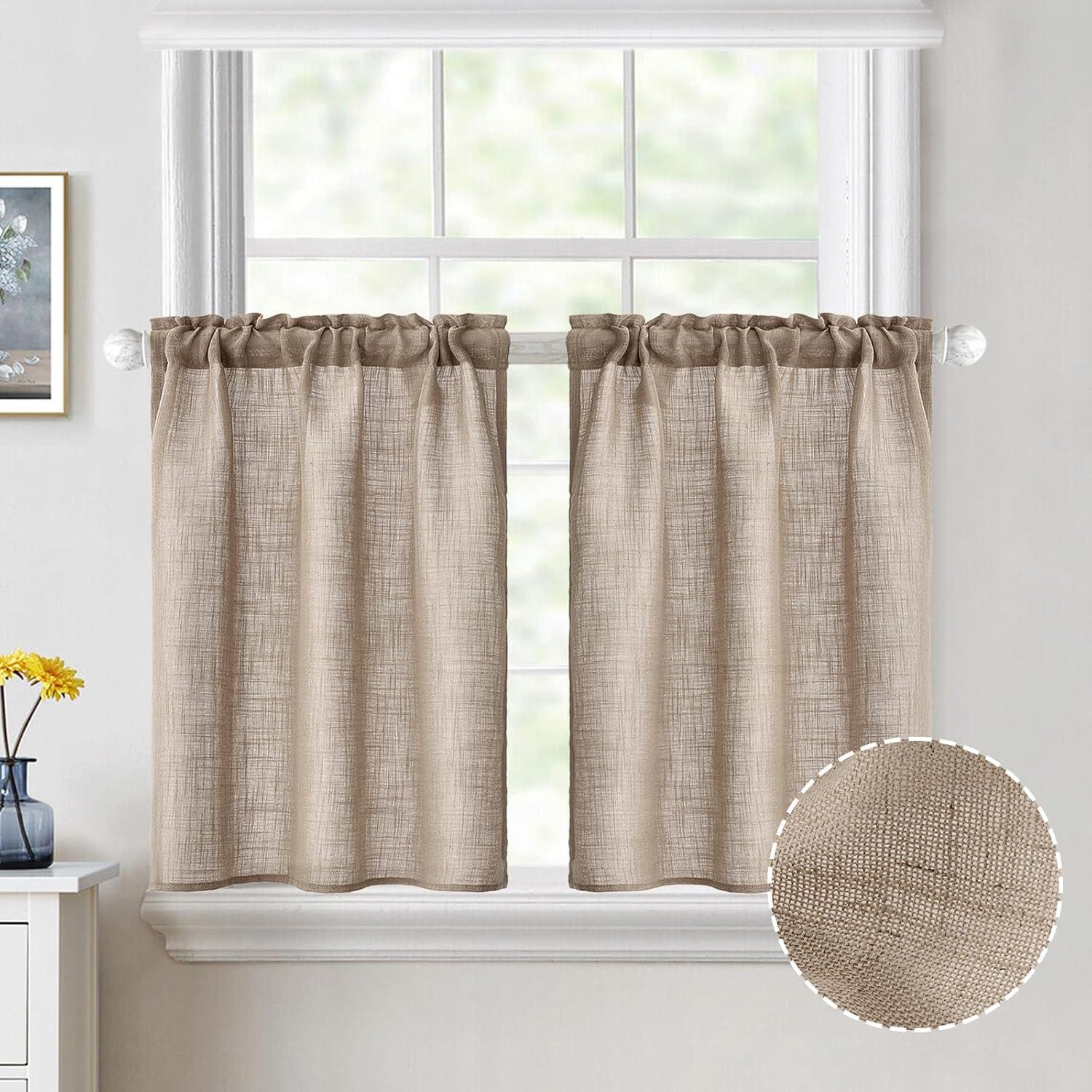 imageMIULEE Natural White Linen Curtains 84 Inch Length 2 Panels Set for Living Room Bedroom Semi Sheer Light Filtering Farmhouse Rod Pocket Long Soft Thick Linen Textured Window Drapes W42XL84Taupe