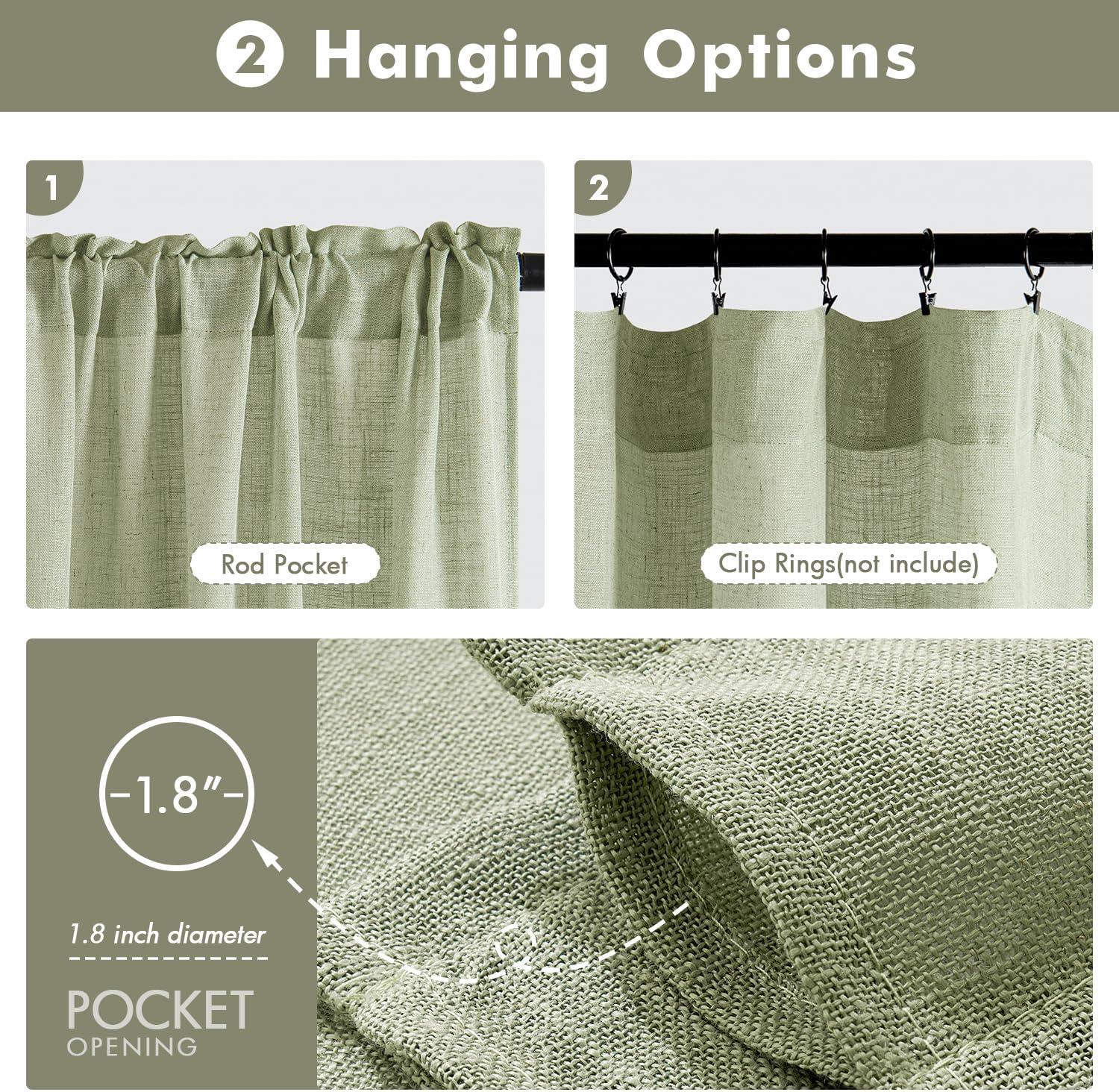 imageMIULEE Natural White Linen Curtains 84 Inch Length 2 Panels Set for Living Room Bedroom Semi Sheer Light Filtering Farmhouse Rod Pocket Long Soft Thick Linen Textured Window Drapes W42XL84Sage Green