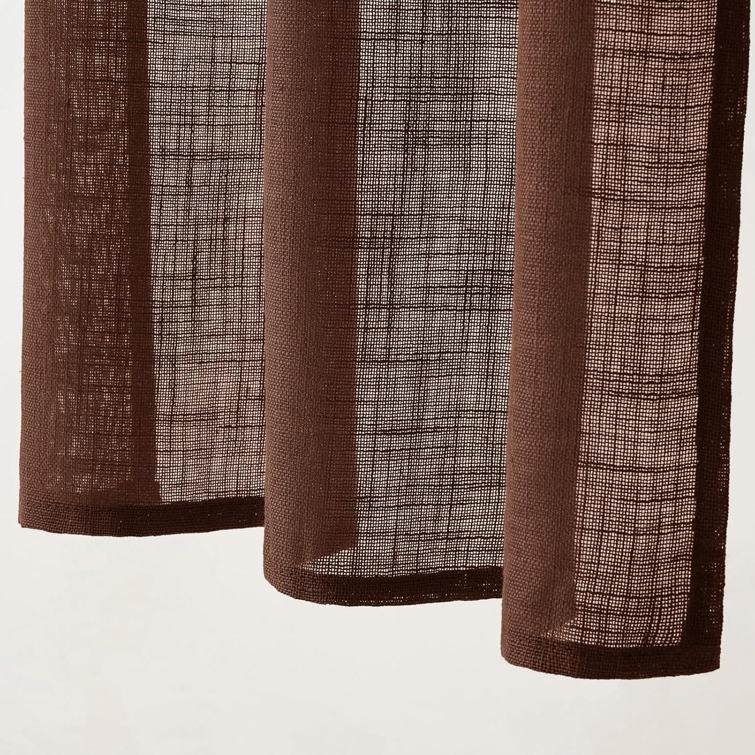 imageMIULEE Natural White Linen Curtains 84 Inch Length 2 Panels Set for Living Room Bedroom Semi Sheer Light Filtering Farmhouse Rod Pocket Long Soft Thick Linen Textured Window Drapes W42XL84Chocolate Brown
